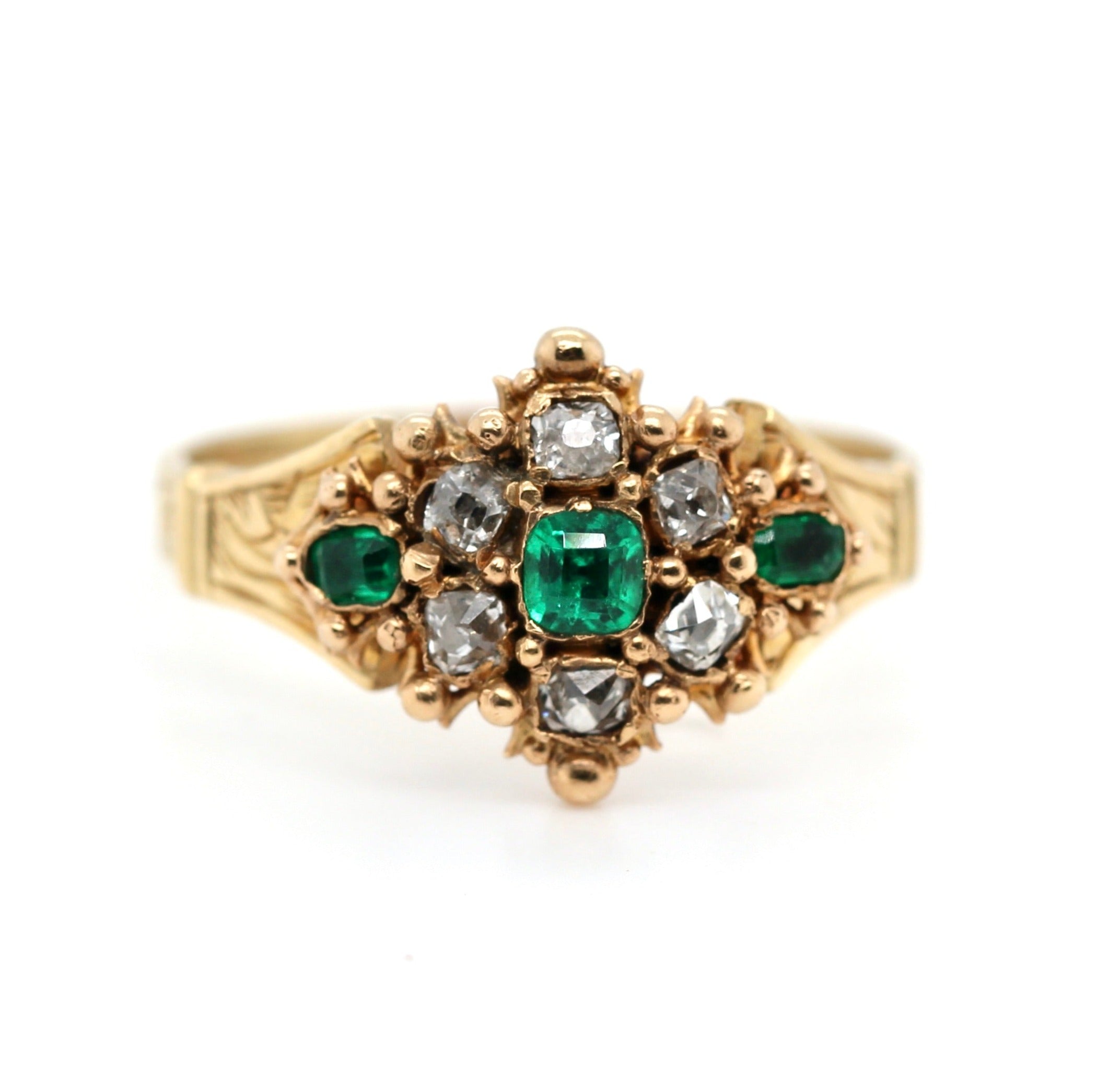 Georgian Emerald and Diamond Cluster Ring-Charlotte Sayers Antique Jewellery