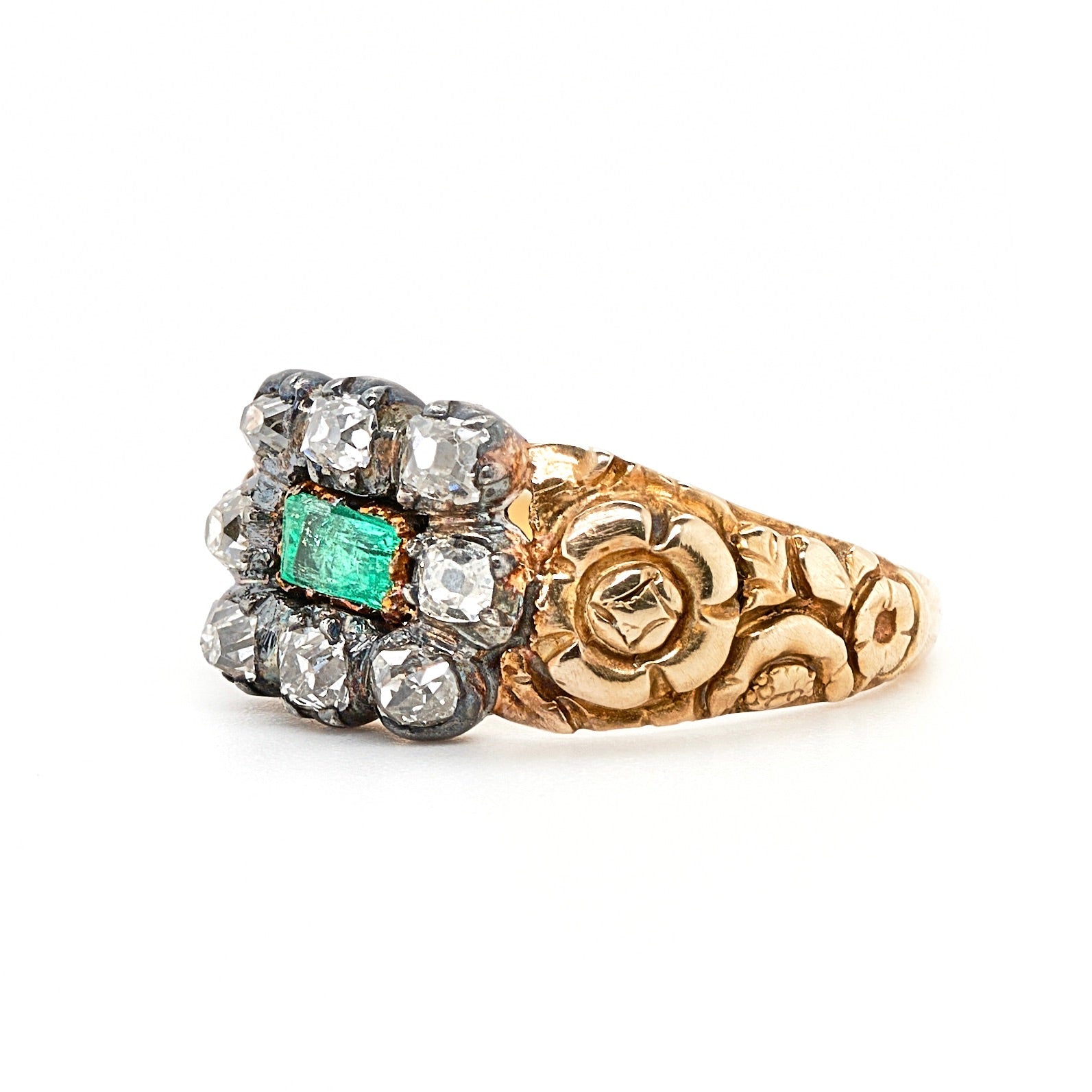 Georgian Emerald and Diamond Ring-Charlotte Sayers Antique Jewellery