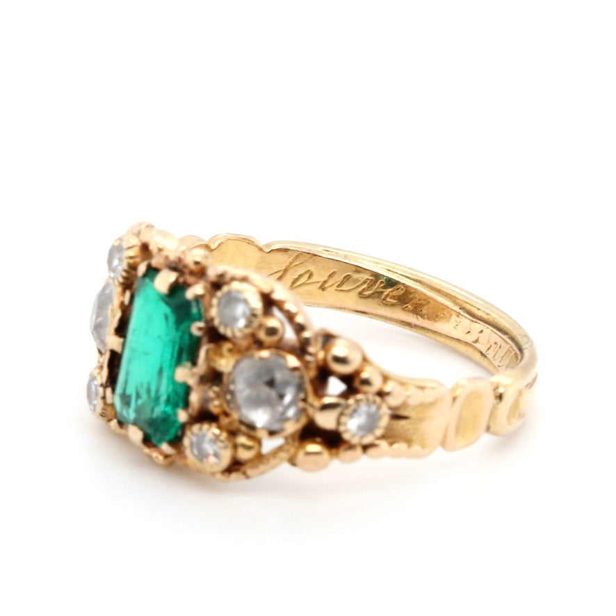 Georgian Emerald and Diamond Ring-Charlotte Sayers Antique Jewellery