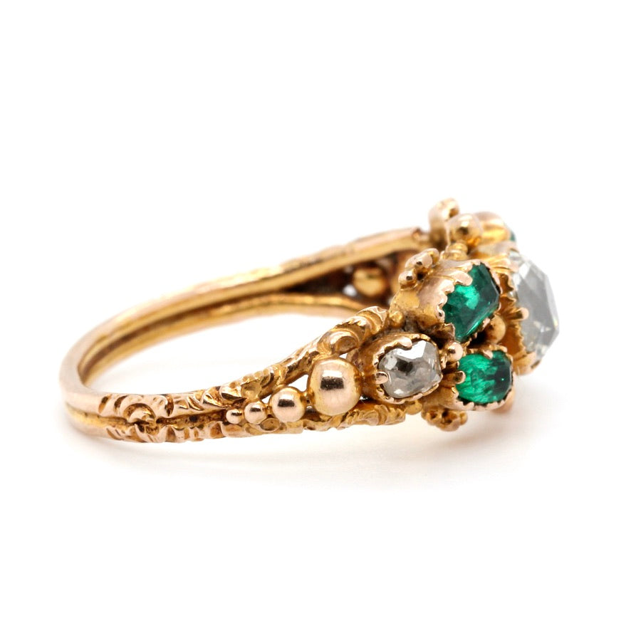 Georgian Emerald and Diamond Ring-Charlotte Sayers Antique Jewellery