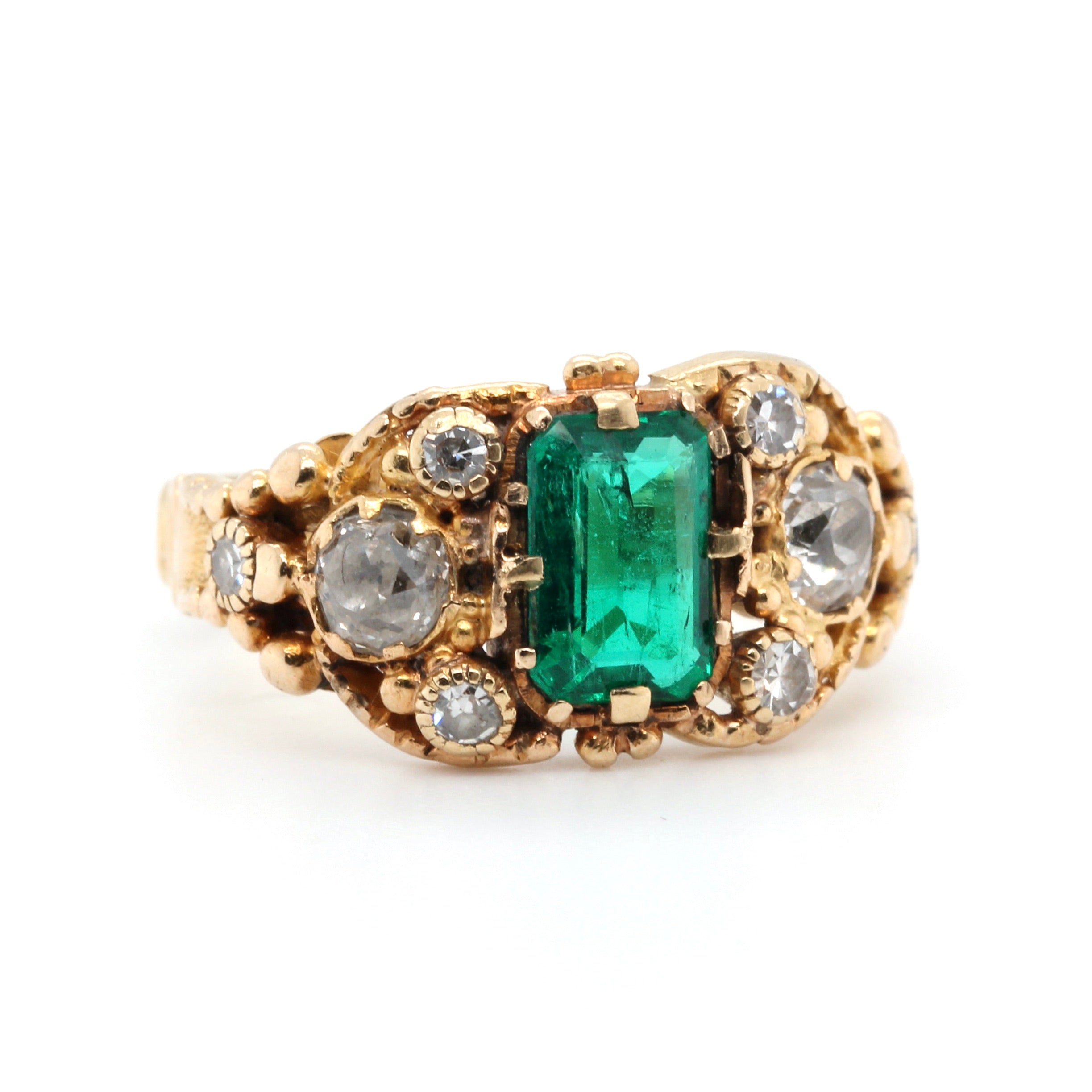 Georgian Emerald and Diamond Ring-Charlotte Sayers Antique Jewellery