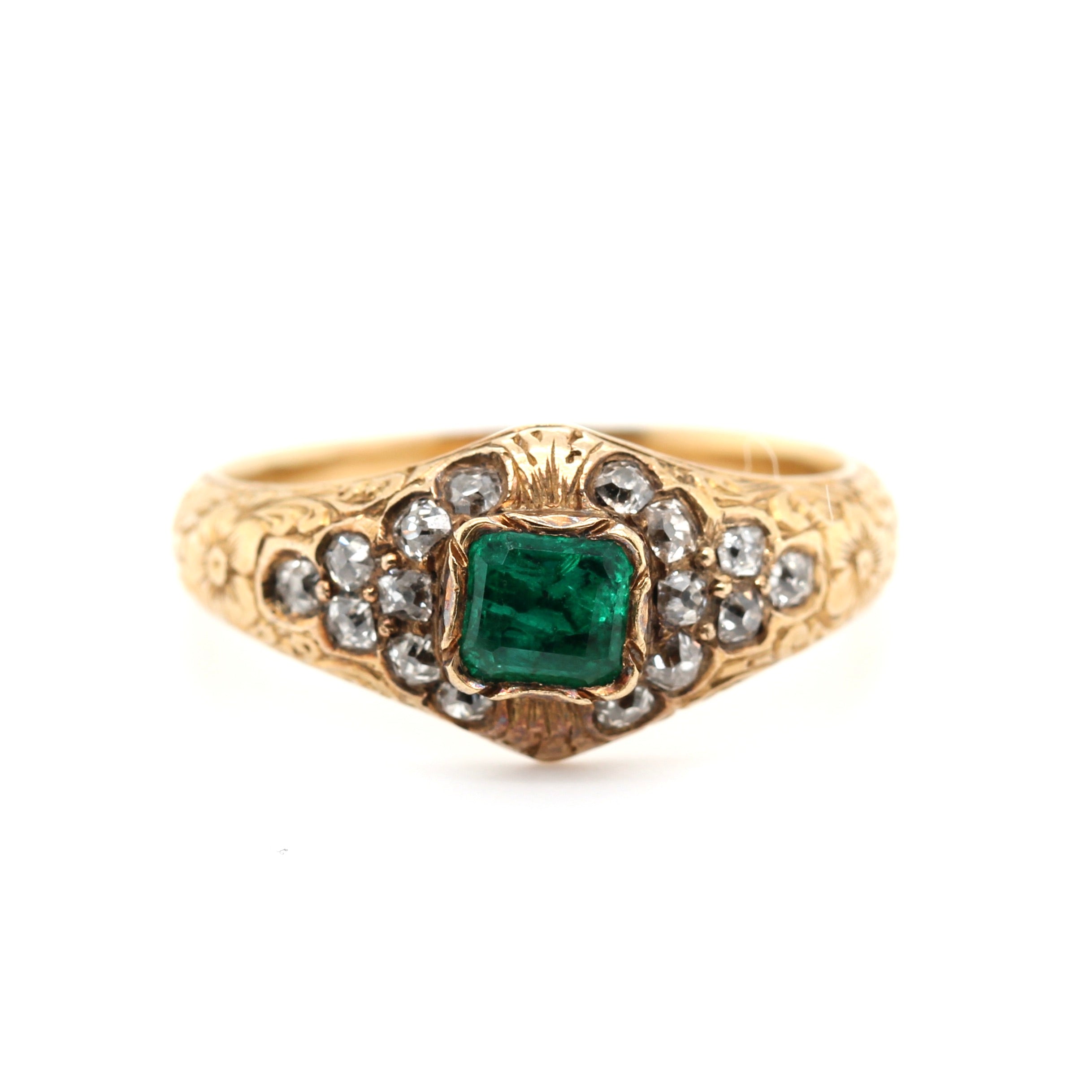 Georgian Emerald and Diamond Ring-Charlotte Sayers Antique Jewellery