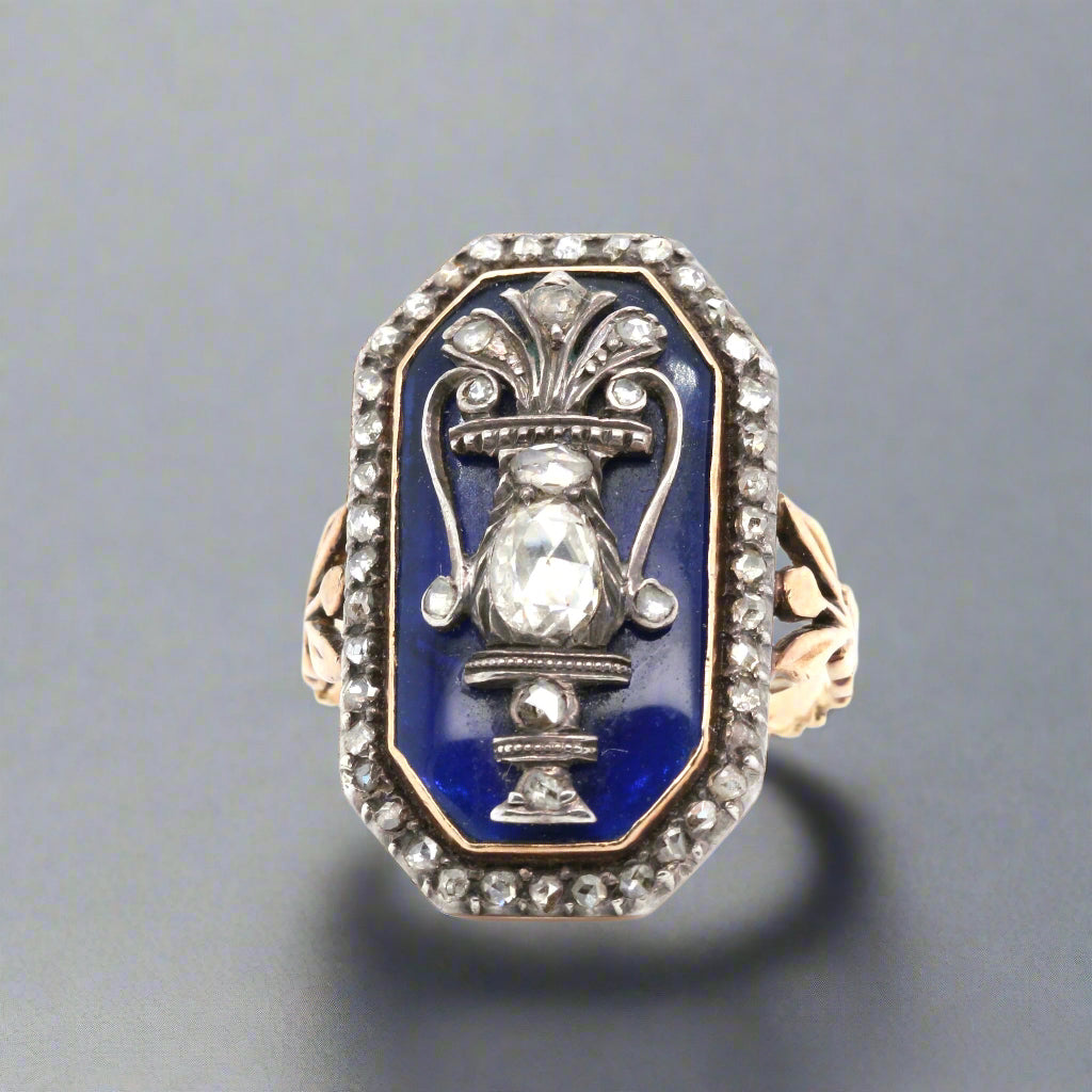 Georgian Enamel & Diamond Ring-Charlotte Sayers Antique Jewellery