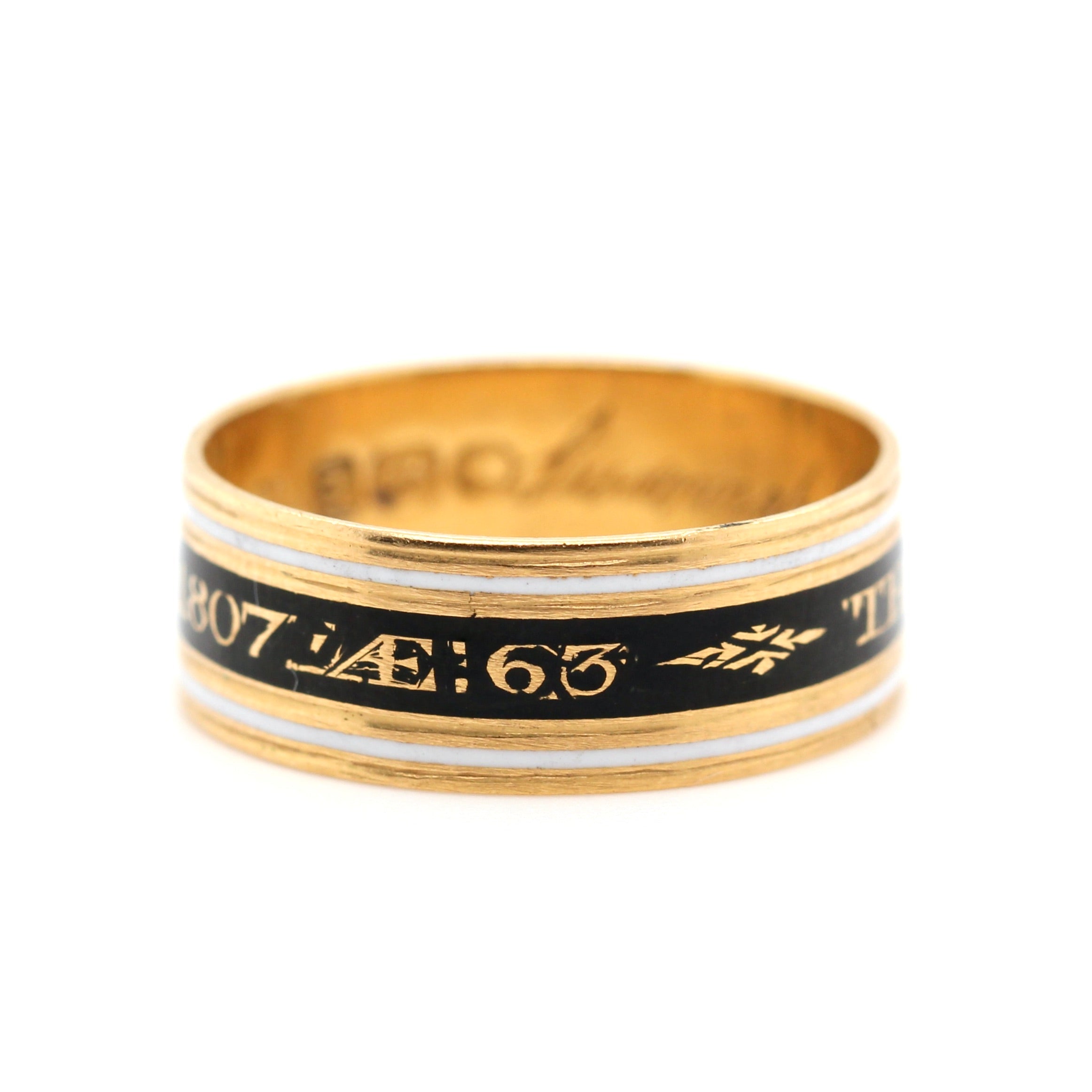 Georgian Enamel Memorial Band Ring "Thos Newman 1807"-Charlotte Sayers Antique Jewellery