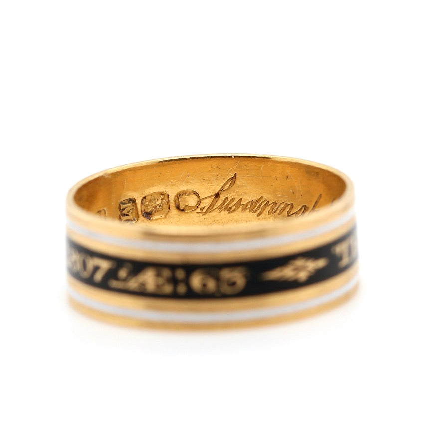 Georgian Enamel Memorial Band Ring "Thos Newman 1807"-Charlotte Sayers Antique Jewellery