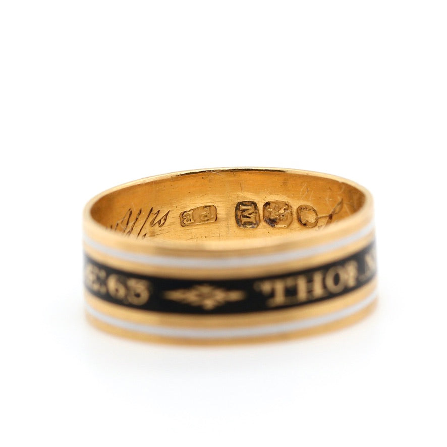 Georgian Enamel Memorial Band Ring "Thos Newman 1807"-Charlotte Sayers Antique Jewellery