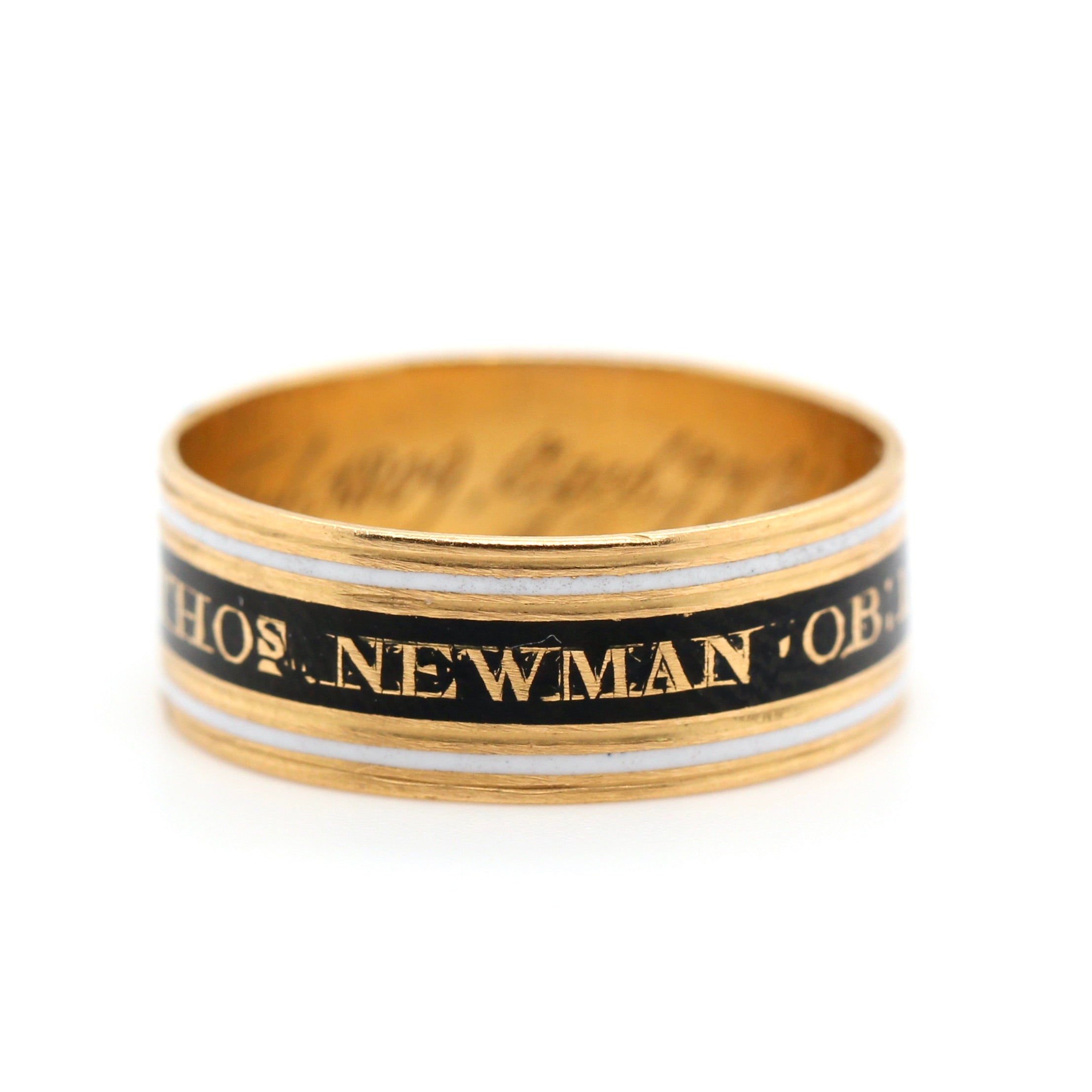 Georgian Enamel Memorial Band Ring "Thos Newman 1807"-Charlotte Sayers Antique Jewellery