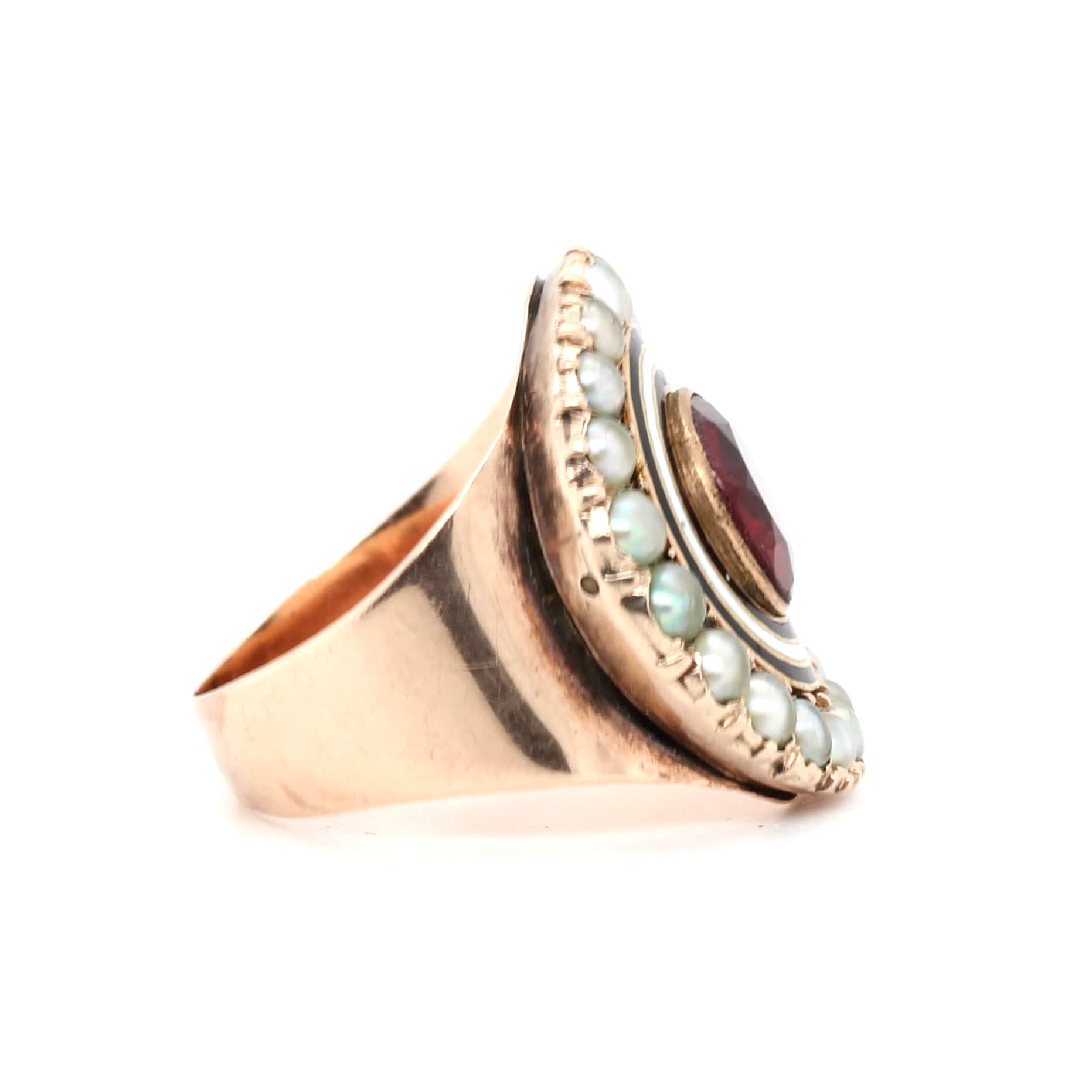 Georgian Enamel Pearl and Paste Ring-Charlotte Sayers Antique Jewellery