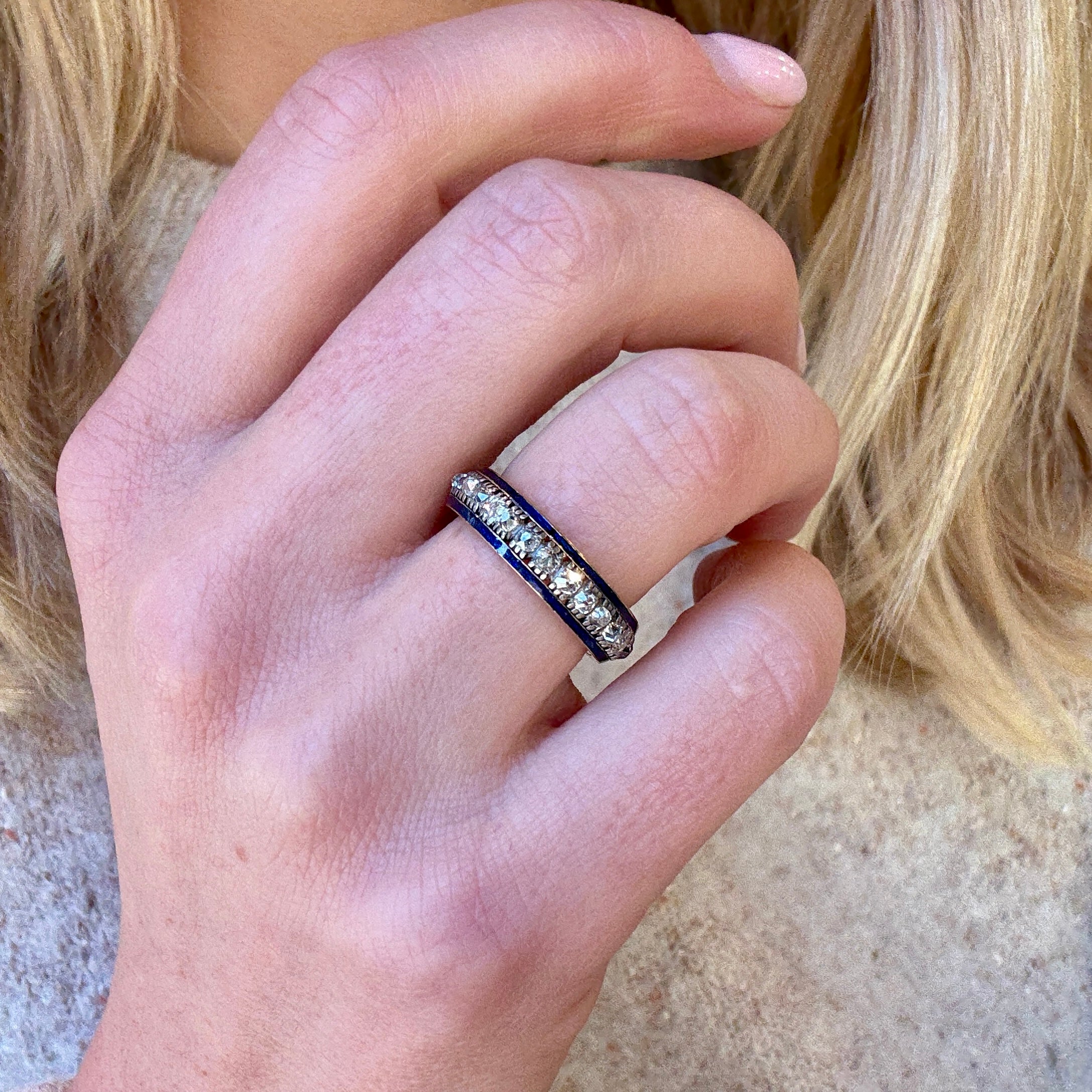 Georgian Enamel and Diamond Eternity Ring-Charlotte Sayers Antique Jewellery