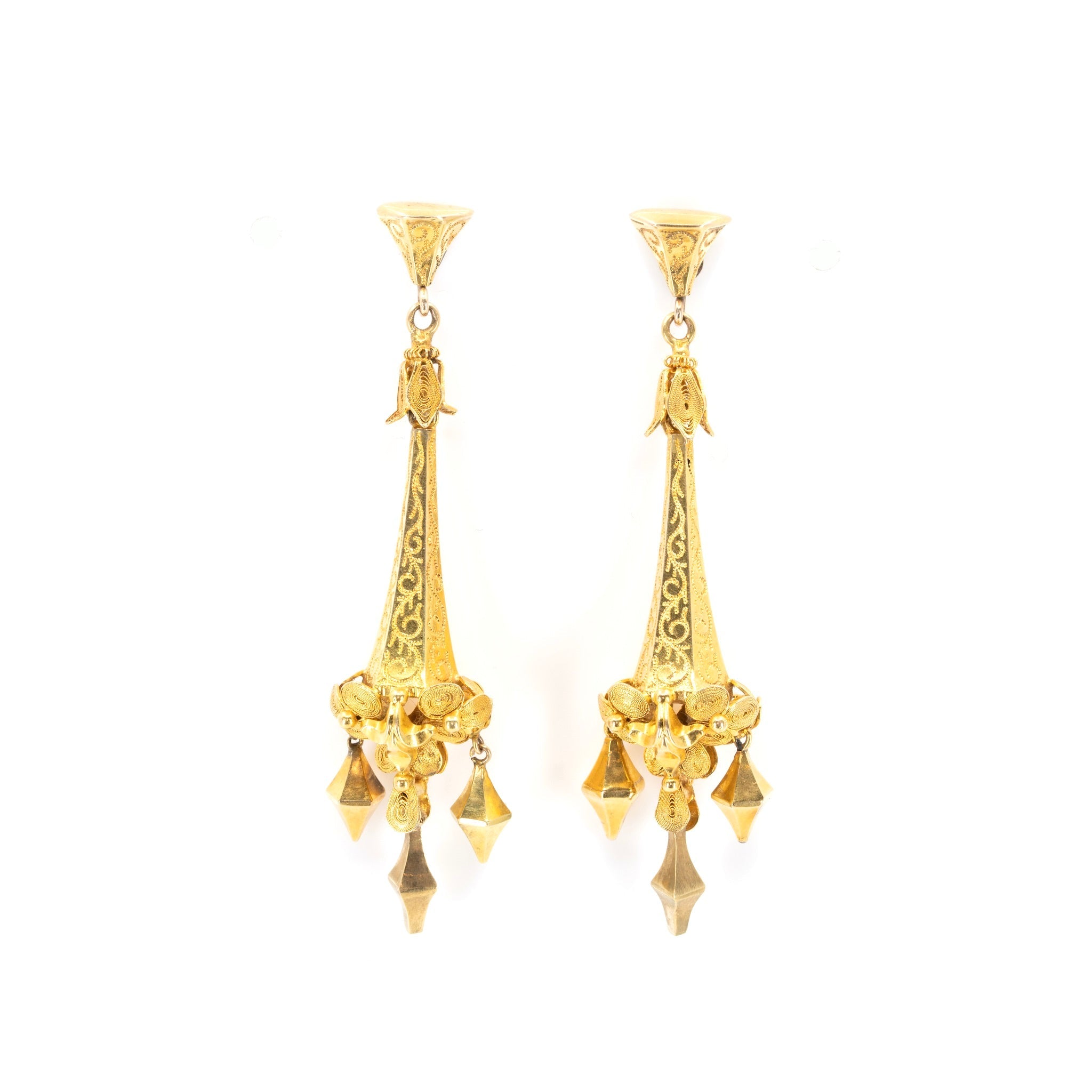 Georgian Fine Gold Drop Earrings-Charlotte Sayers Antique Jewellery