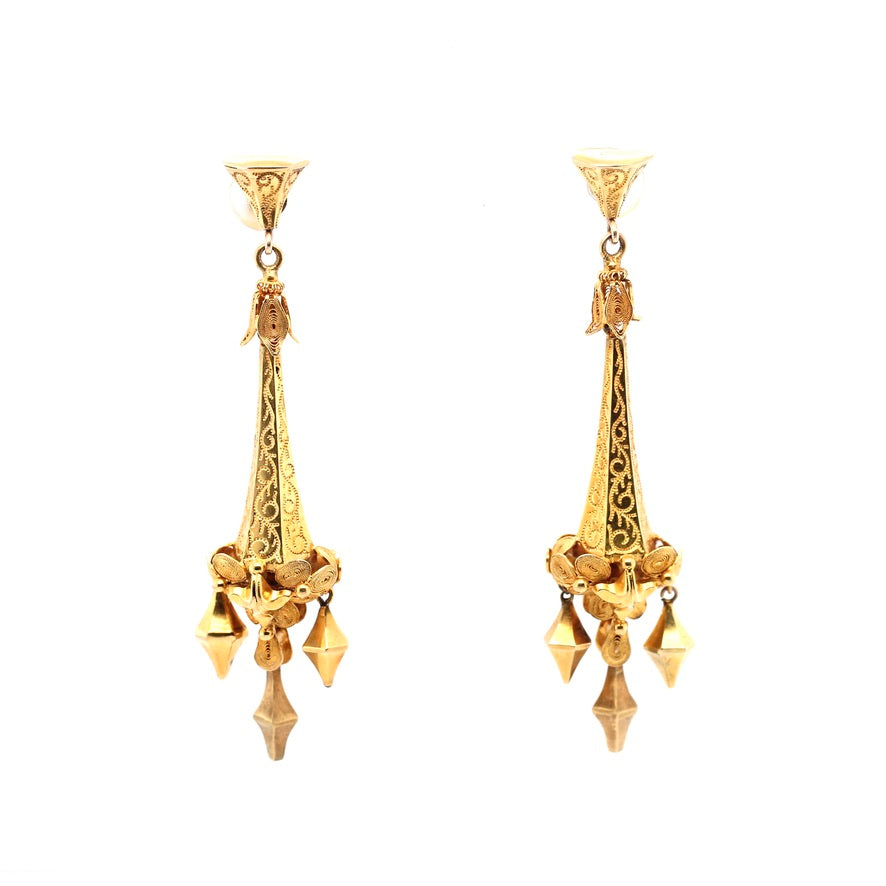 Georgian Fine Gold Drop Earrings-Charlotte Sayers Antique Jewellery