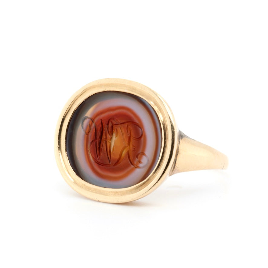 Georgian Fine Gold Oval Agate Ring-Charlotte Sayers Antique Jewellery