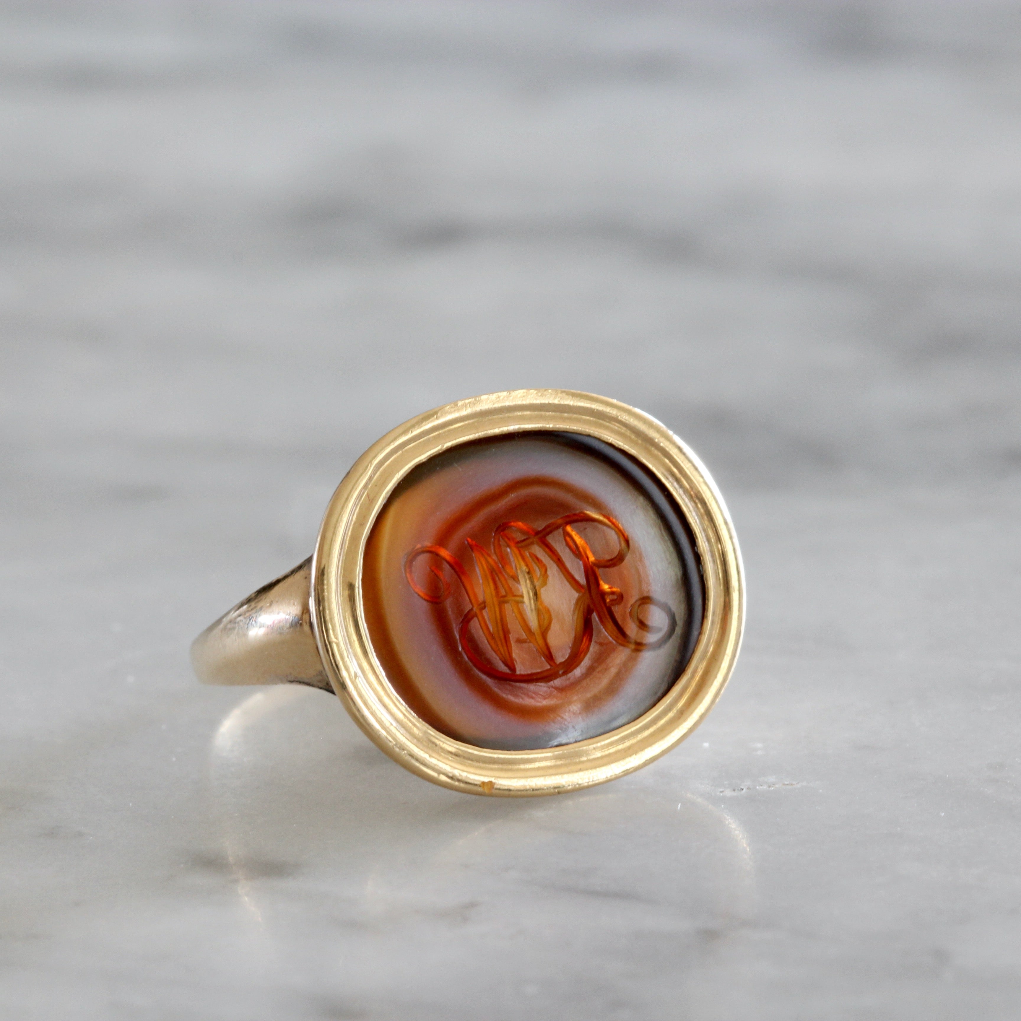 Georgian Fine Gold Oval Agate Ring-Charlotte Sayers Antique Jewellery