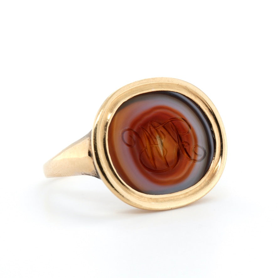 Georgian Fine Gold Oval Agate Ring-Charlotte Sayers Antique Jewellery