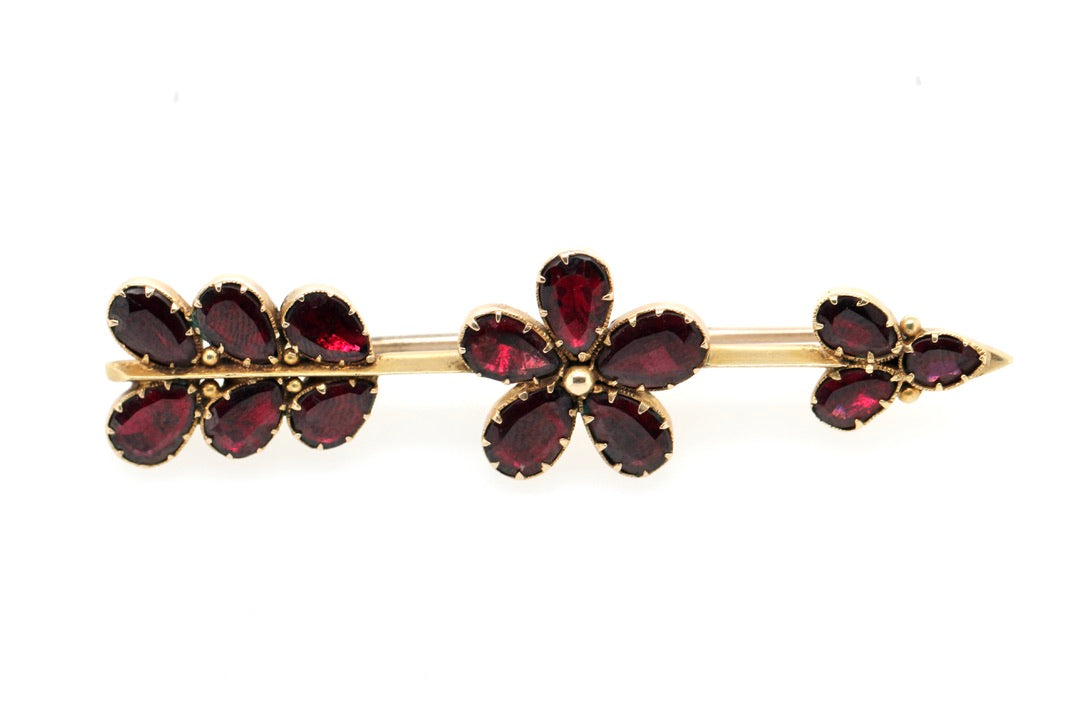 Georgian Flat Garnet Arrow Flower Brooch-Charlotte Sayers Antique Jewellery