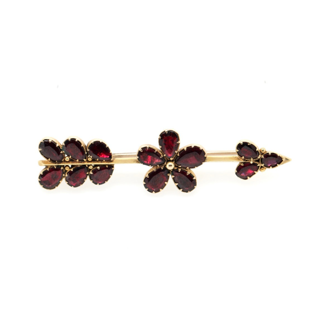 Georgian Flat Garnet Arrow Flower Brooch-Charlotte Sayers Antique Jewellery