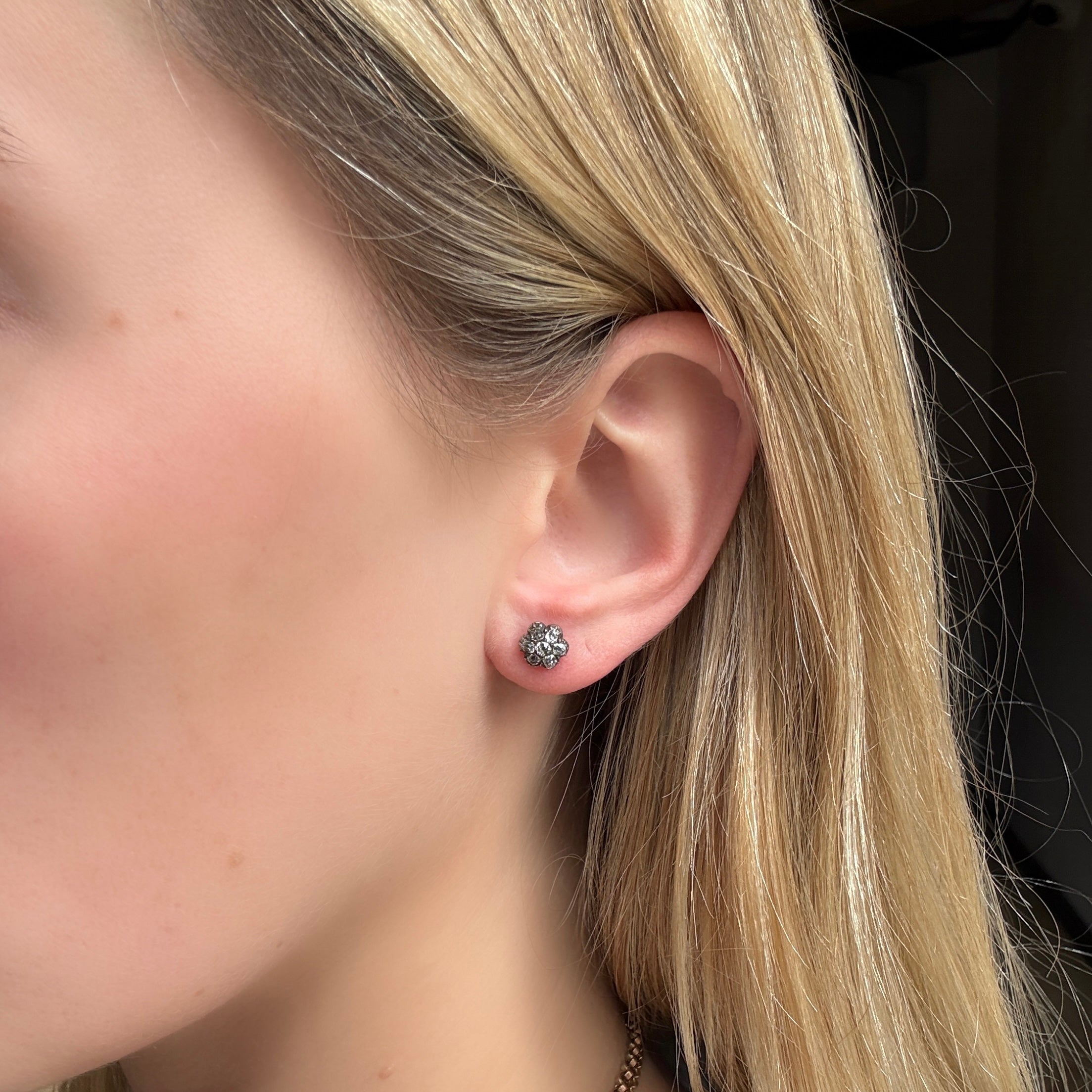 Georgian Flower Cluster Stud Earrings-Charlotte Sayers Antique Jewellery