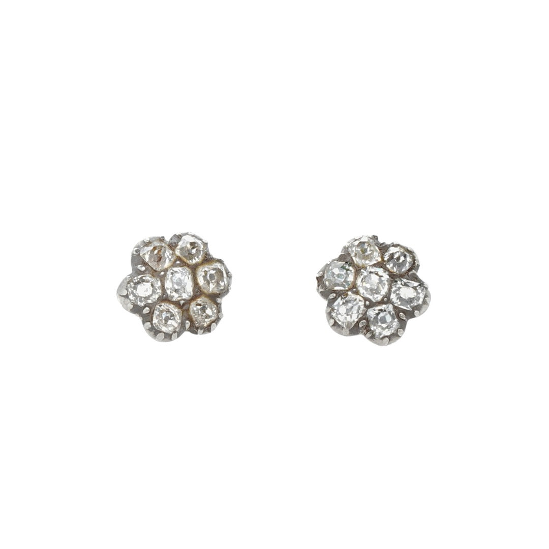 Georgian Flower Cluster Stud Earrings-Charlotte Sayers Antique Jewellery