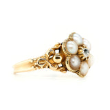 Georgian Flower Pearl and Diamond Cluster Ring-Charlotte Sayers Antique Jewellery