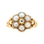 Georgian Flower Pearl and Diamond Cluster Ring-Charlotte Sayers Antique Jewellery