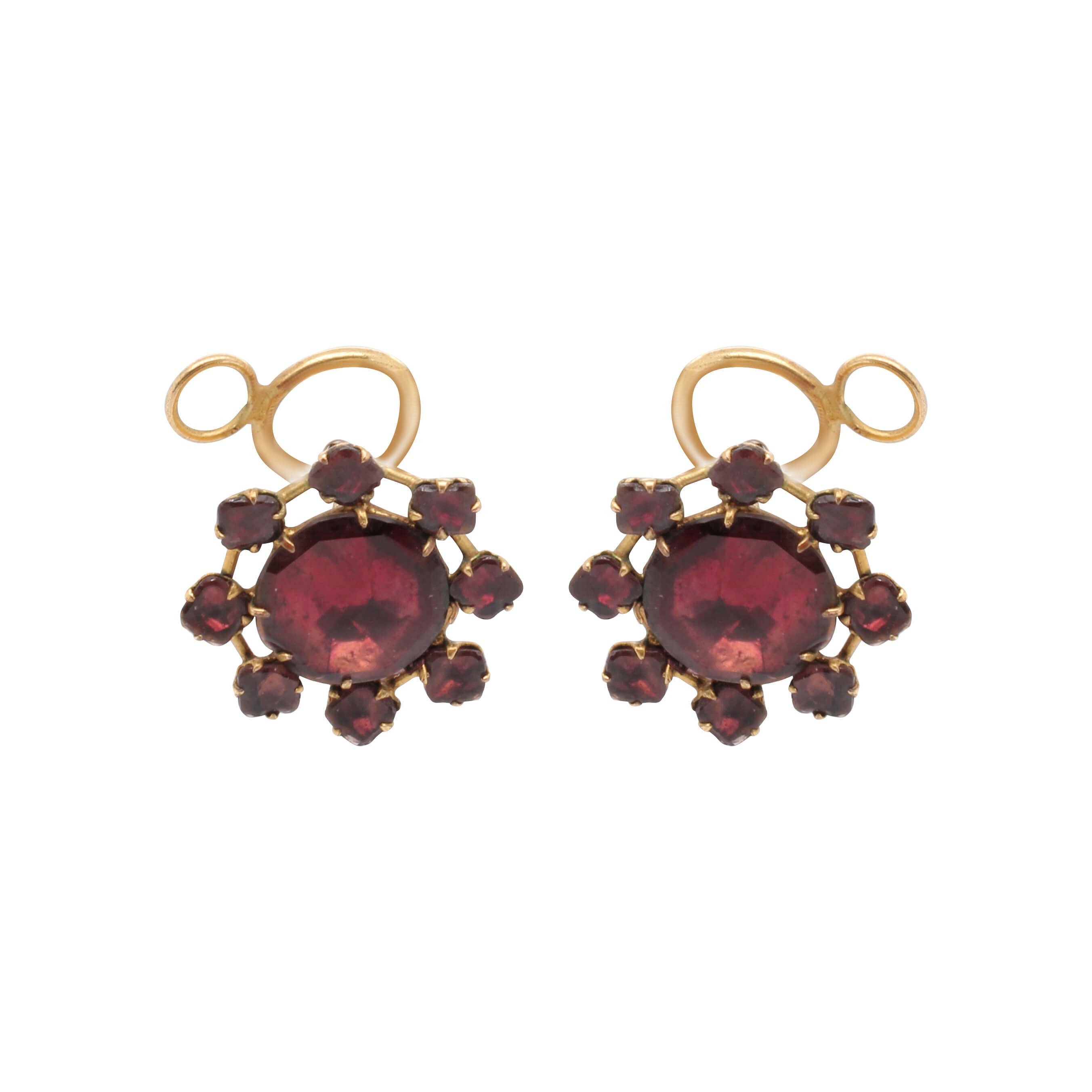 Georgian Garnet Cluster Earrings-Charlotte Sayers Antique Jewellery