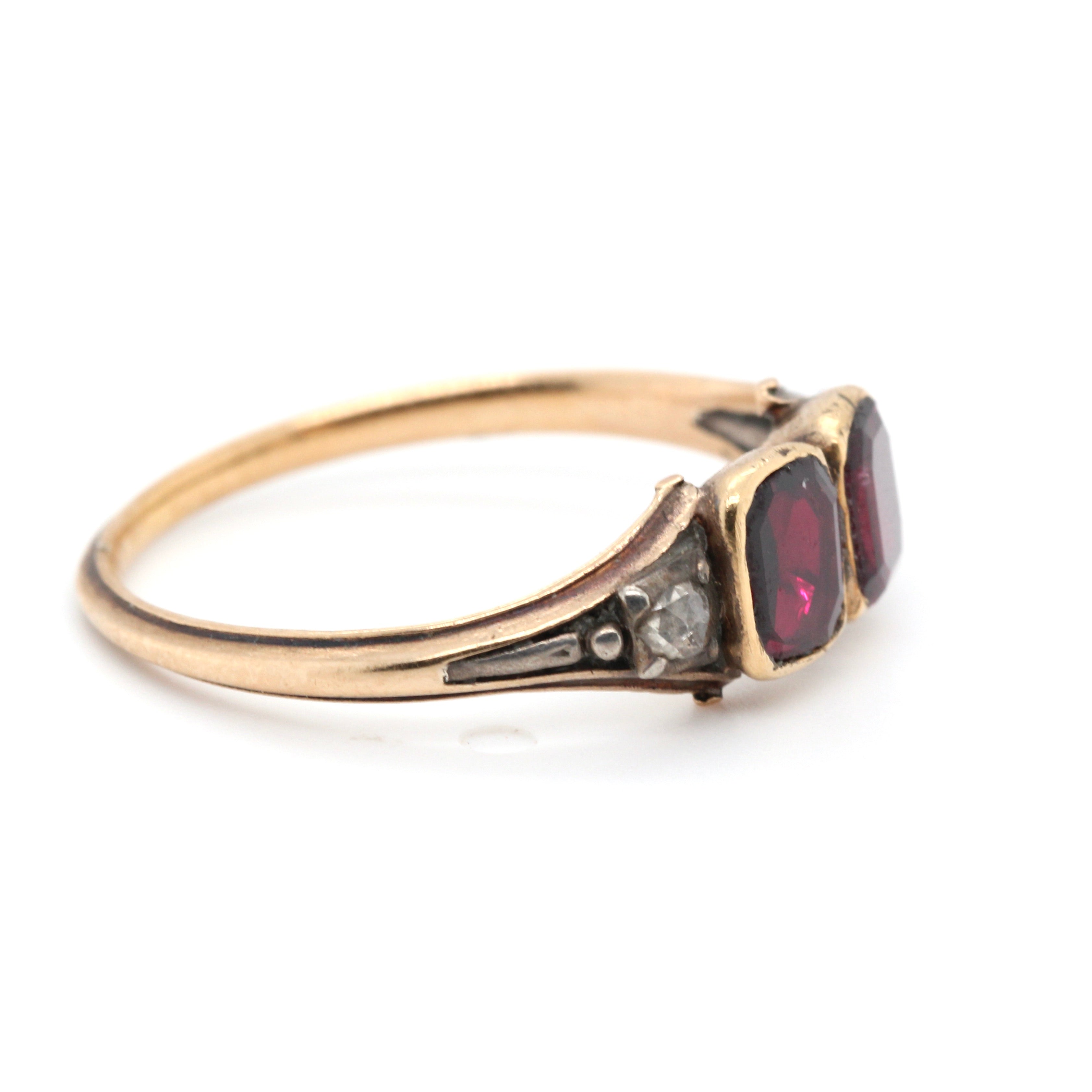 Georgian Garnet Diamond Double Basket Ring-Charlotte Sayers Antique Jewellery