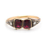 Georgian Garnet Diamond Double Basket Ring-Charlotte Sayers Antique Jewellery