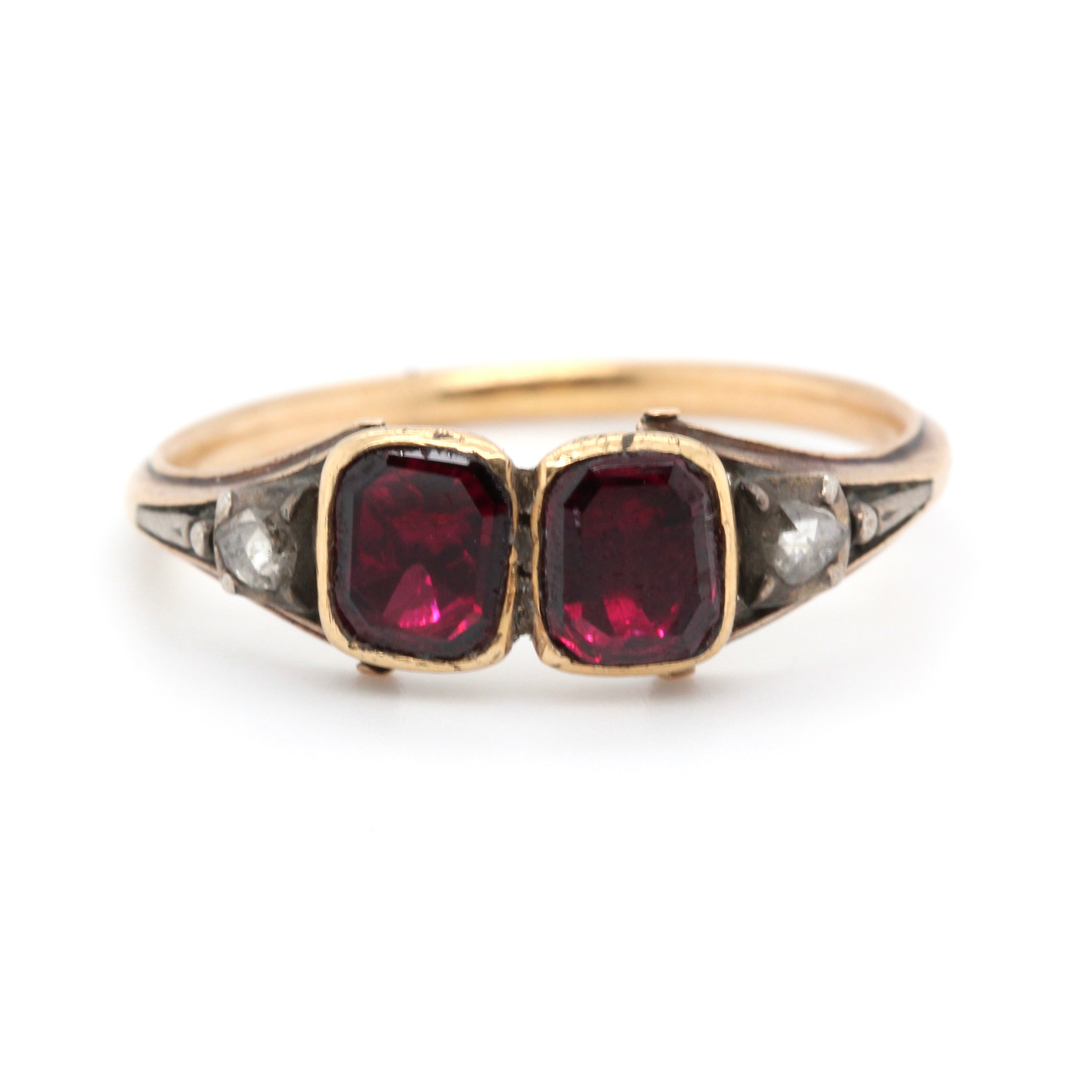 Georgian Garnet Diamond Double Basket Ring - Main Image
