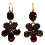 Georgian Garnet Flower Drop Earrings-Charlotte Sayers Antique Jewellery