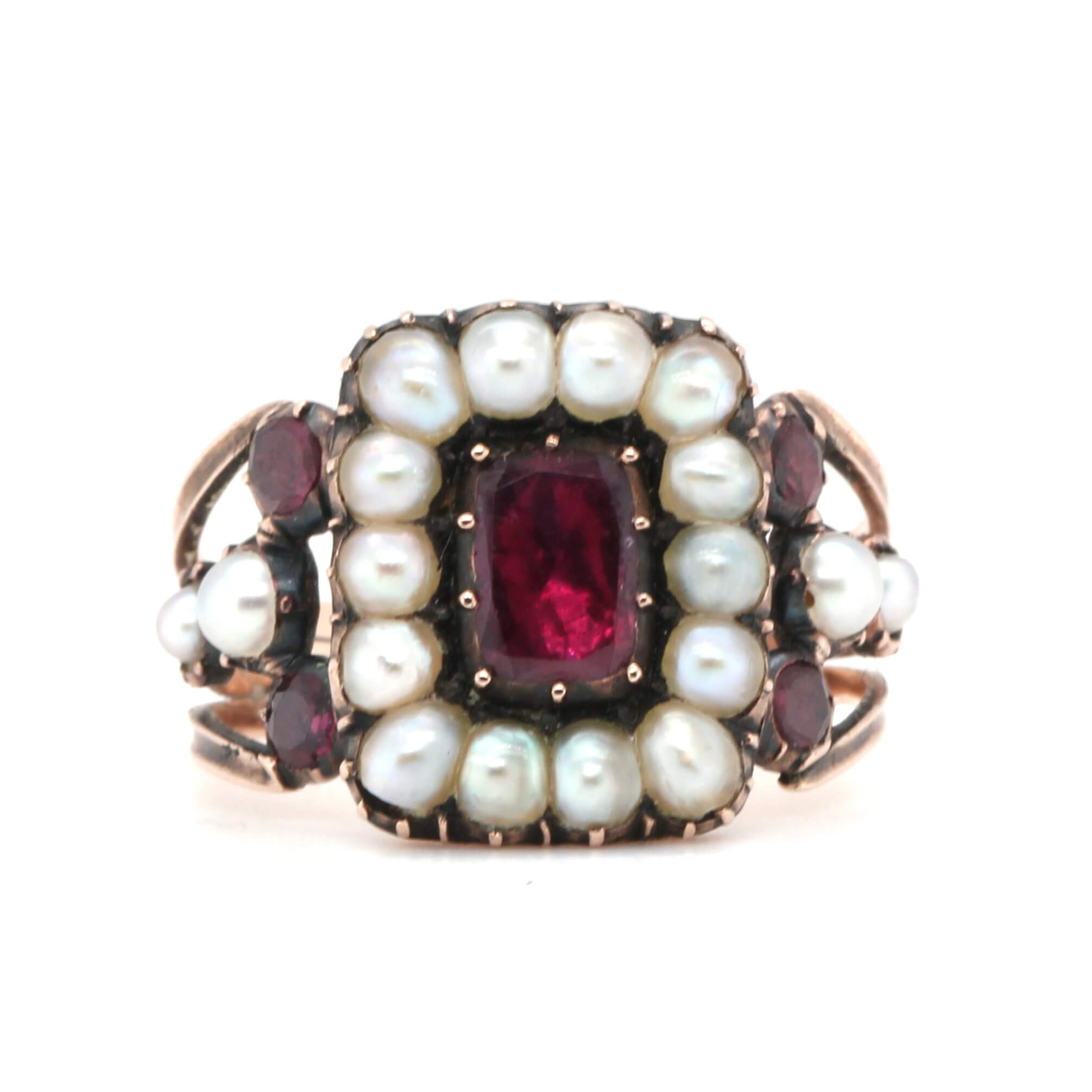 Georgian Garnet Pearl Memorial Ring-Charlotte Sayers Antique Jewellery