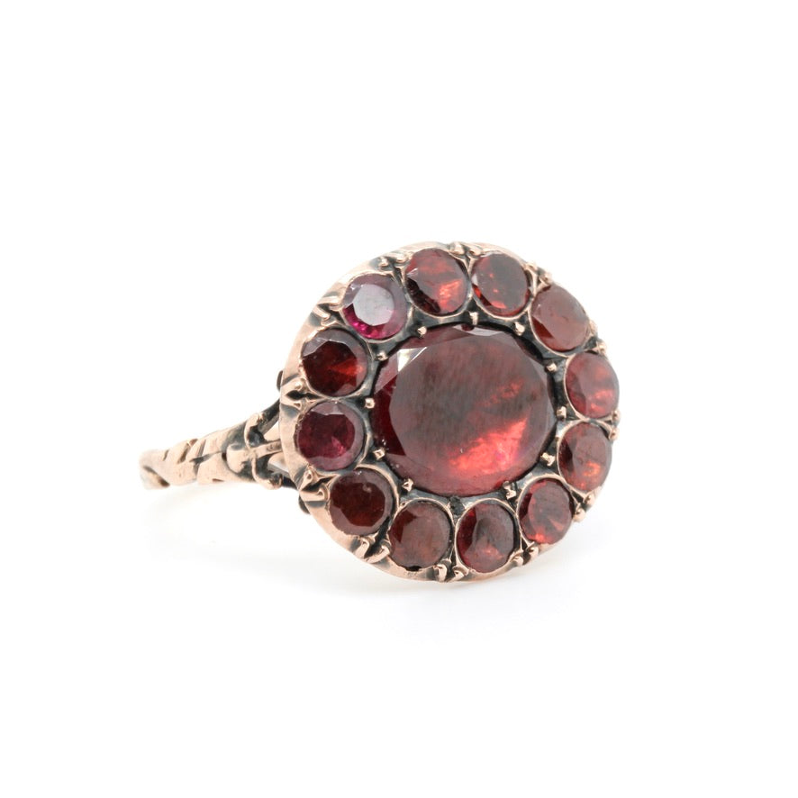 Georgian Garnet and 18ct Gold Cluster Ring-Charlotte Sayers Antique Jewellery