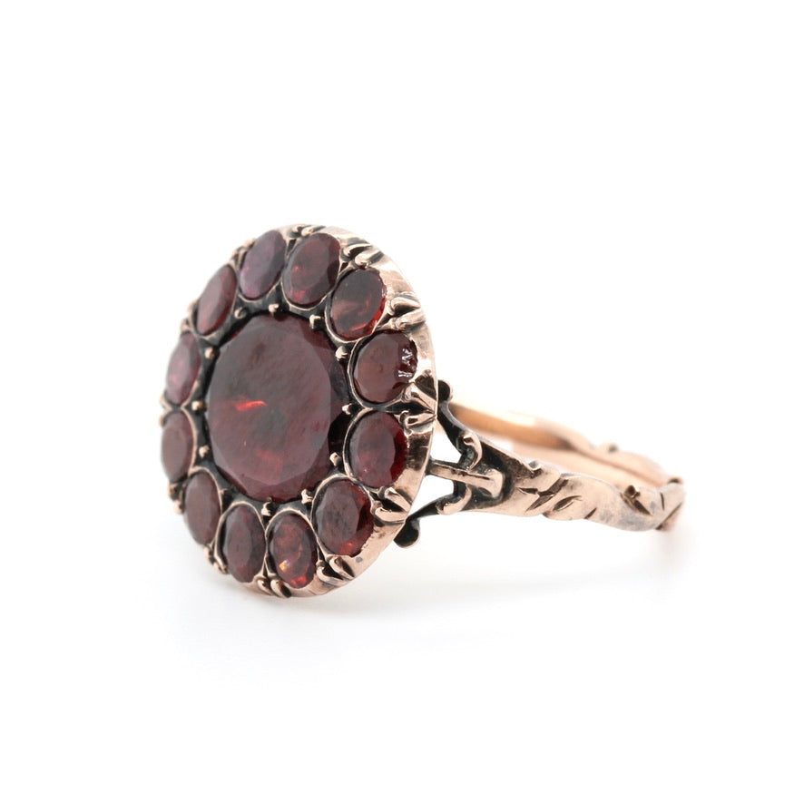 Georgian Garnet and 18ct Gold Cluster Ring-Charlotte Sayers Antique Jewellery