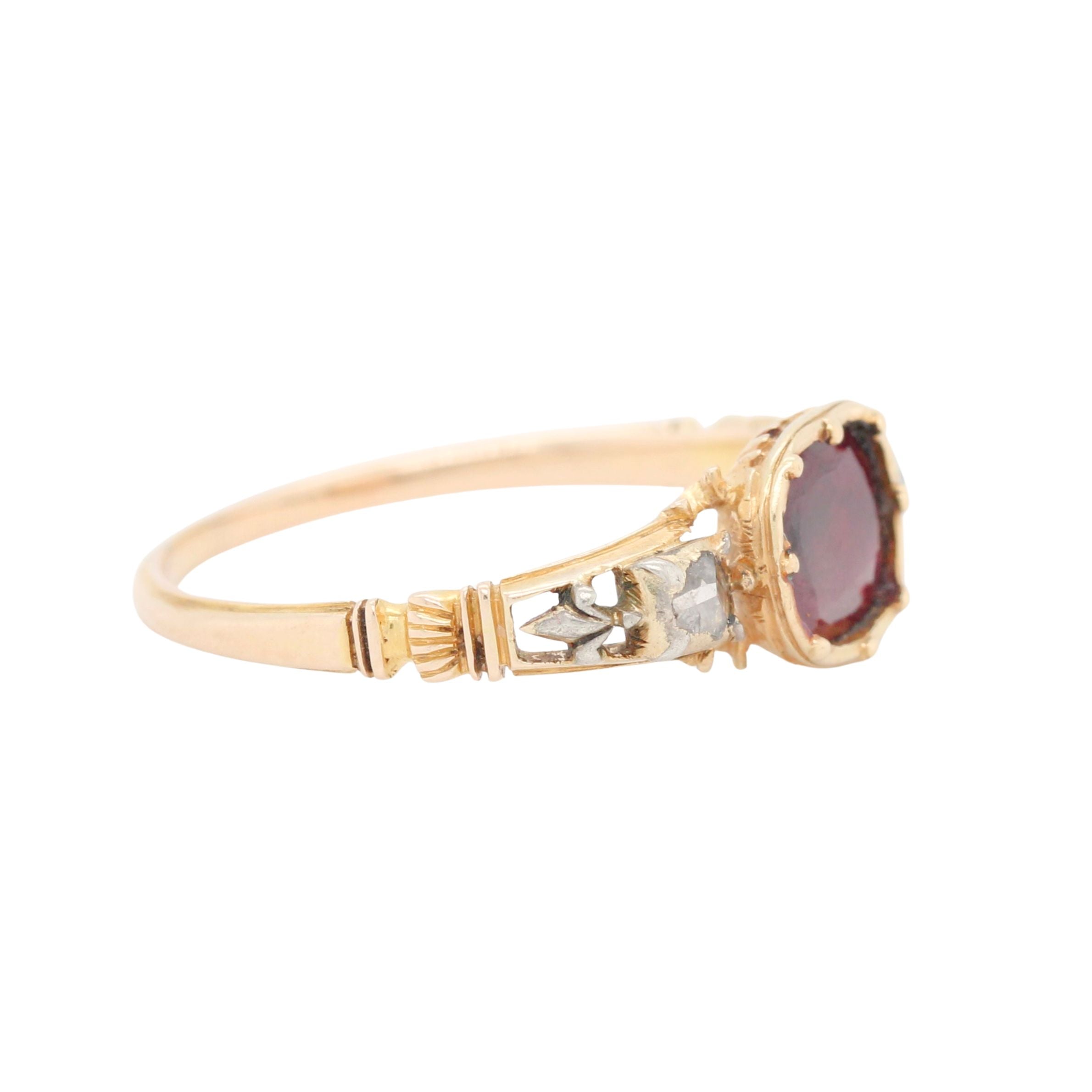 Georgian Garnet and Diamond Basket Ring-Charlotte Sayers Antique Jewellery