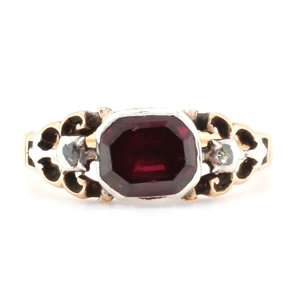 Georgian Garnet and Diamond Basket Ring-Charlotte Sayers Antique Jewellery