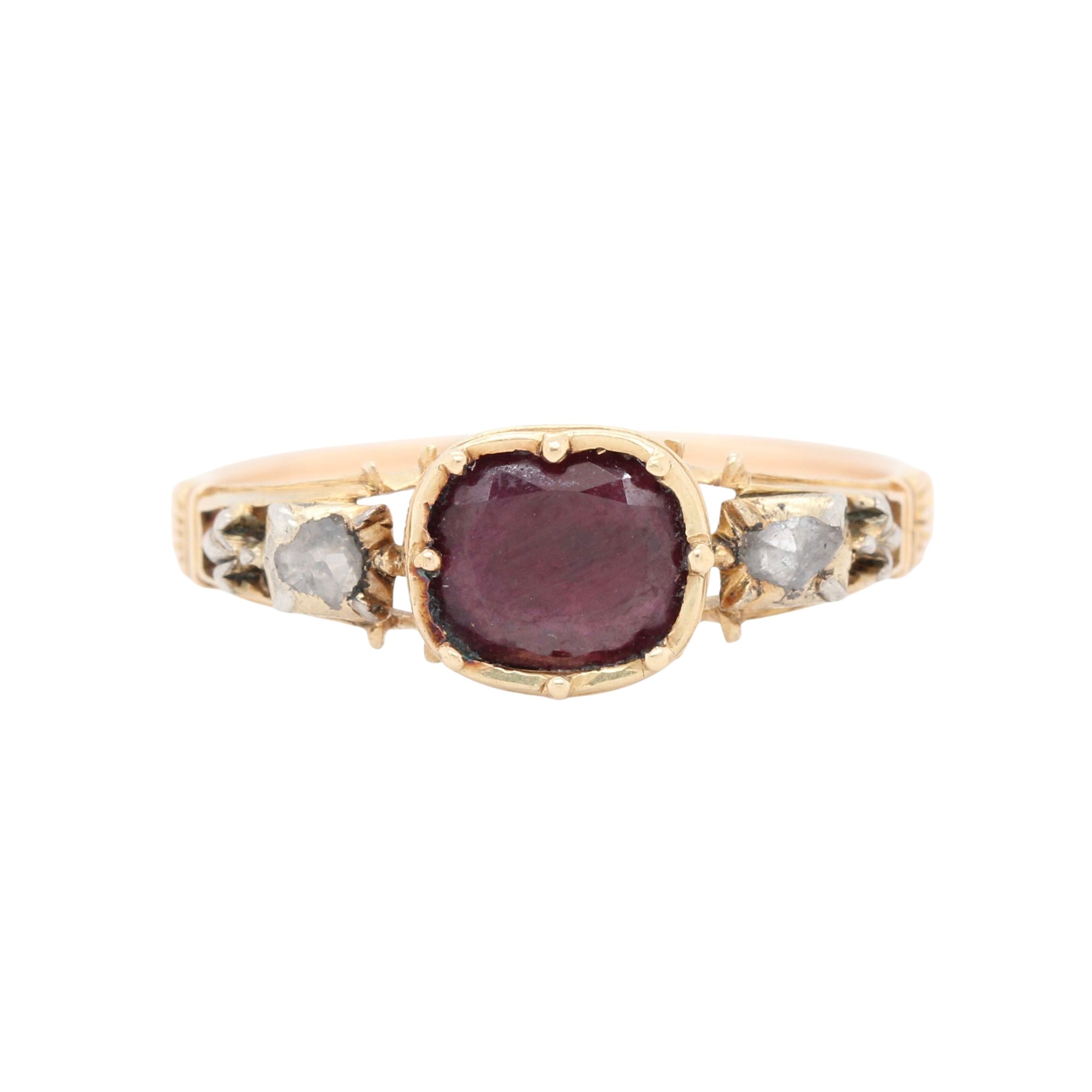 Georgian Garnet and Diamond Basket Ring-Charlotte Sayers Antique Jewellery