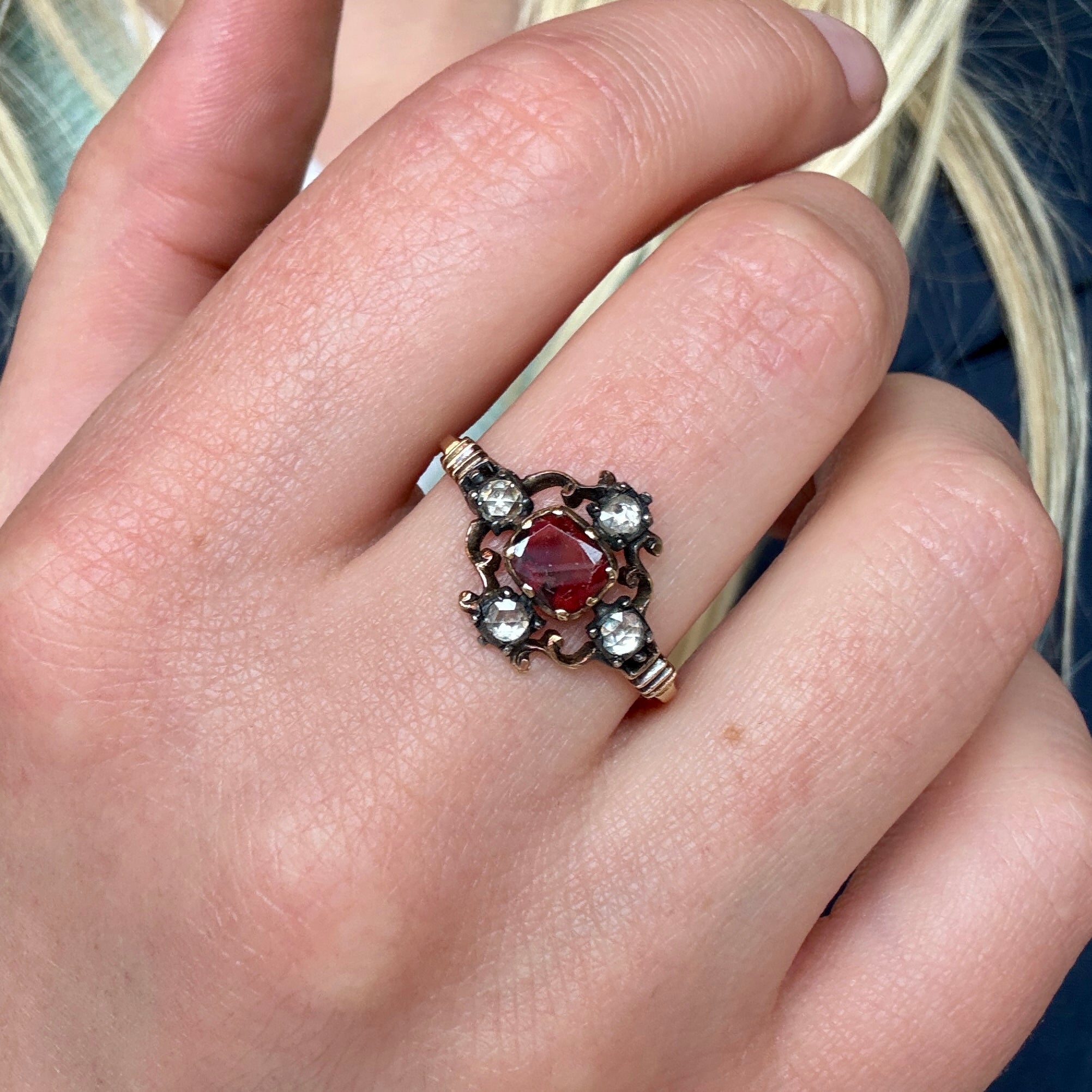 Georgian Garnet and Diamond Cruciform Ring-Charlotte Sayers Antique Jewellery