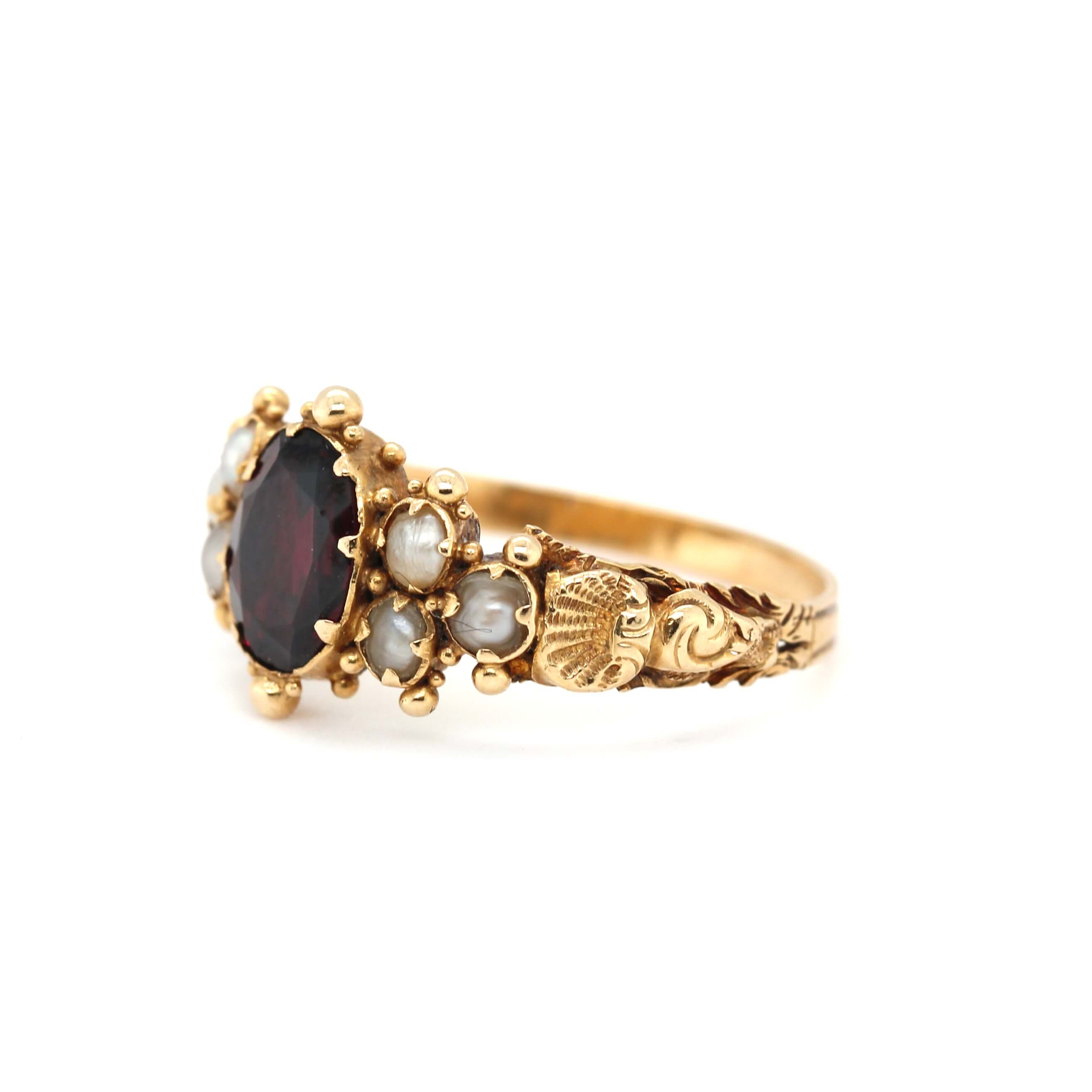 Georgian Garnet and Pearl Ring-Charlotte Sayers Antique Jewellery