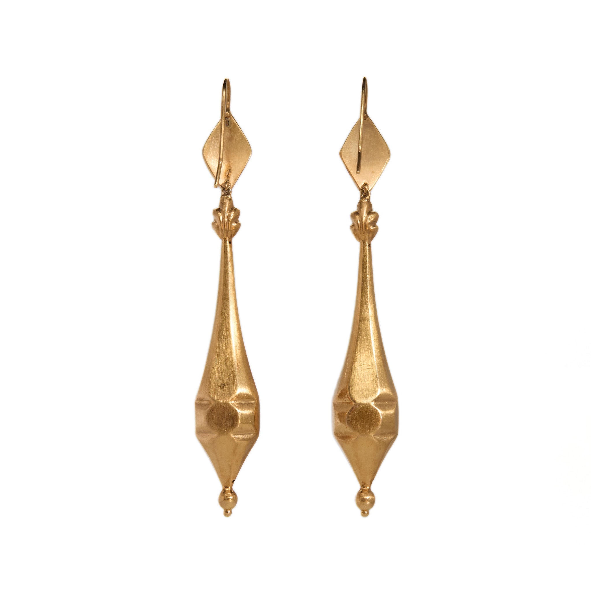 Georgian Gold Hollow Drop Earrings-Charlotte Sayers Antique Jewellery