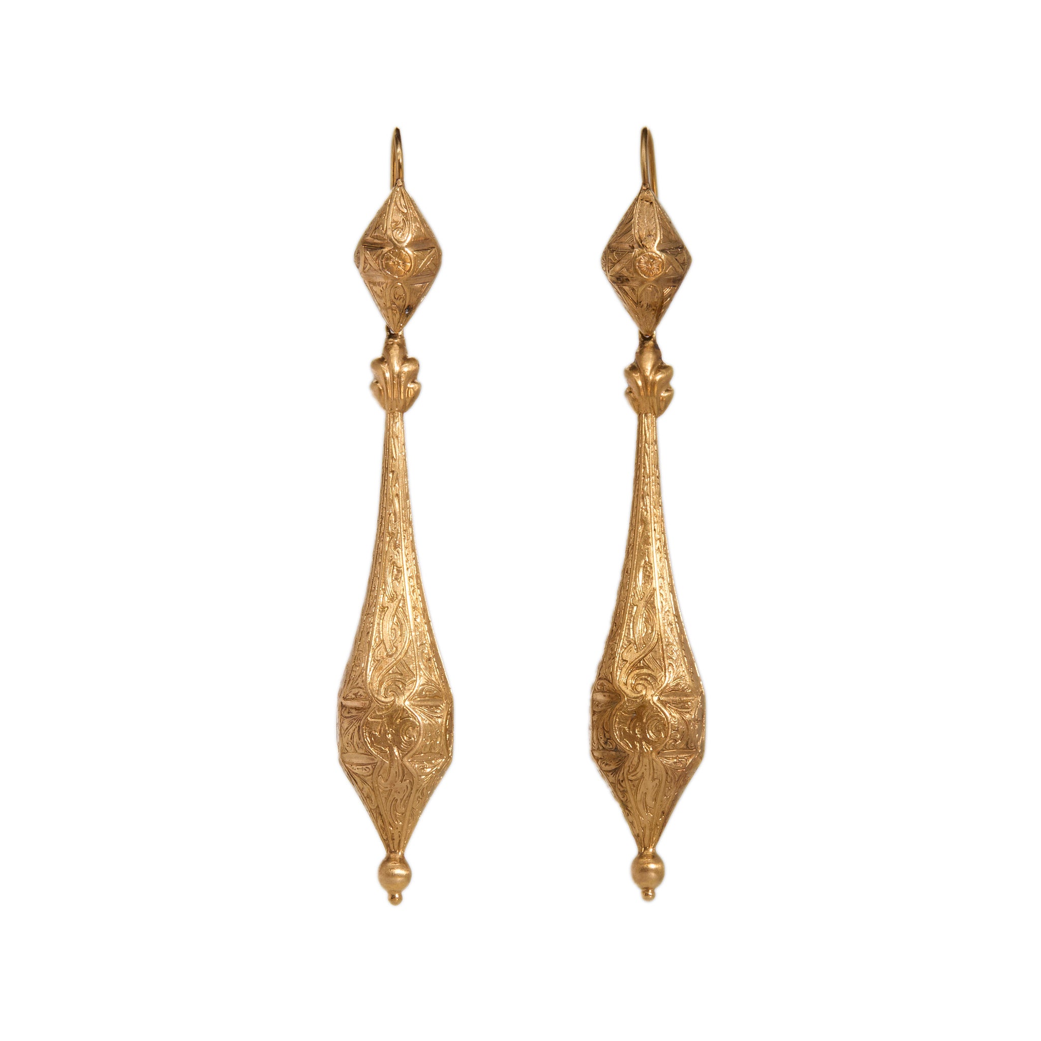 Georgian Gold Hollow Drop Earrings-Charlotte Sayers Antique Jewellery