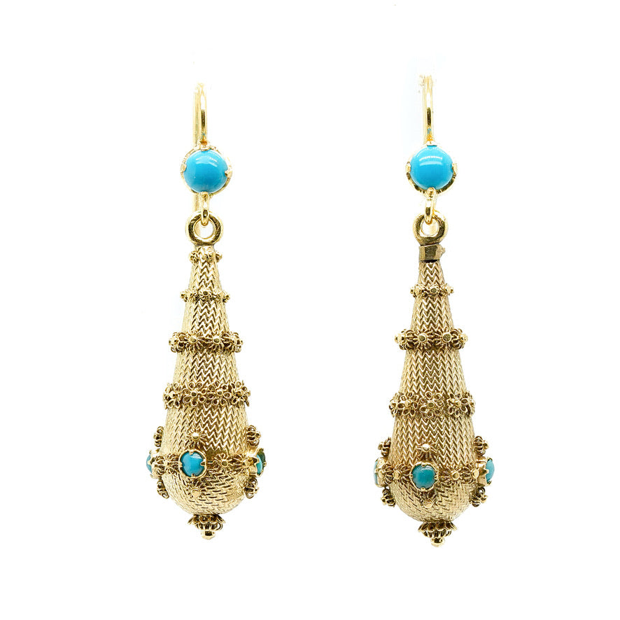 Georgian Gold and Turquoise Earrings-Charlotte Sayers Antique Jewellery