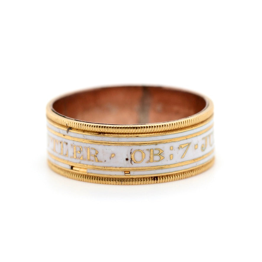 Georgian Gold and White Enamel Memorial Band Ring "Ann Butler"-Charlotte Sayers Antique Jewellery