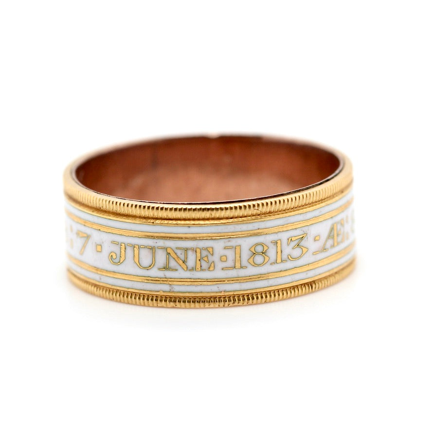 Georgian Gold and White Enamel Memorial Band Ring "Ann Butler"-Charlotte Sayers Antique Jewellery