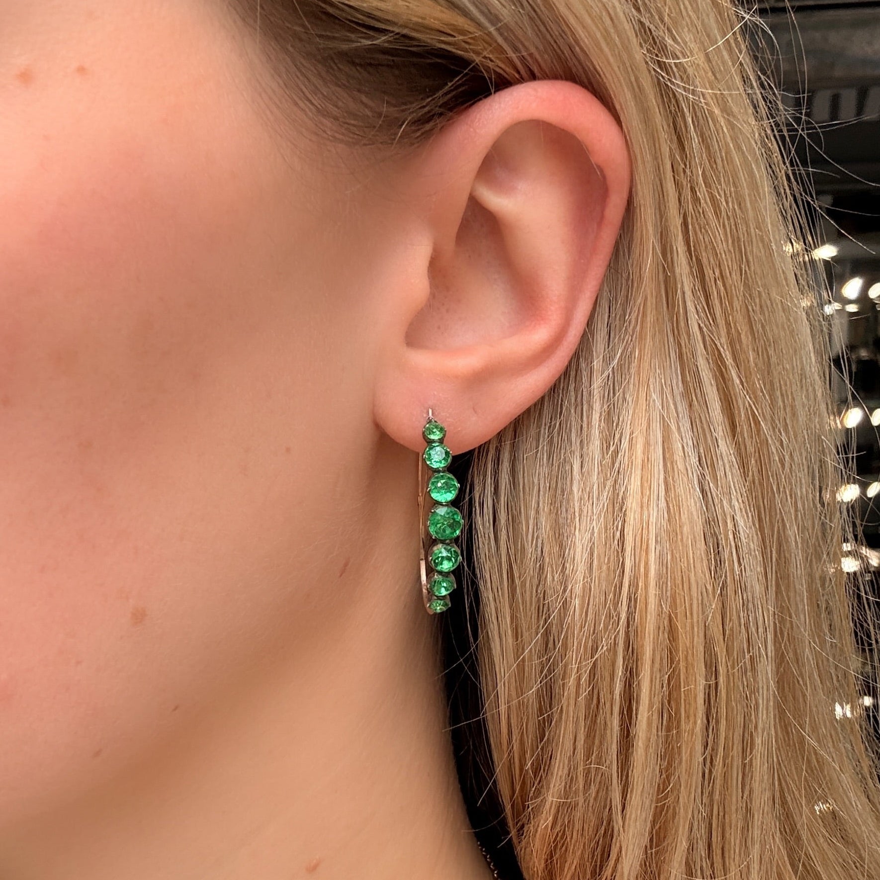 Georgian Green Paste Poissarde Earrings-Charlotte Sayers Antique Jewellery