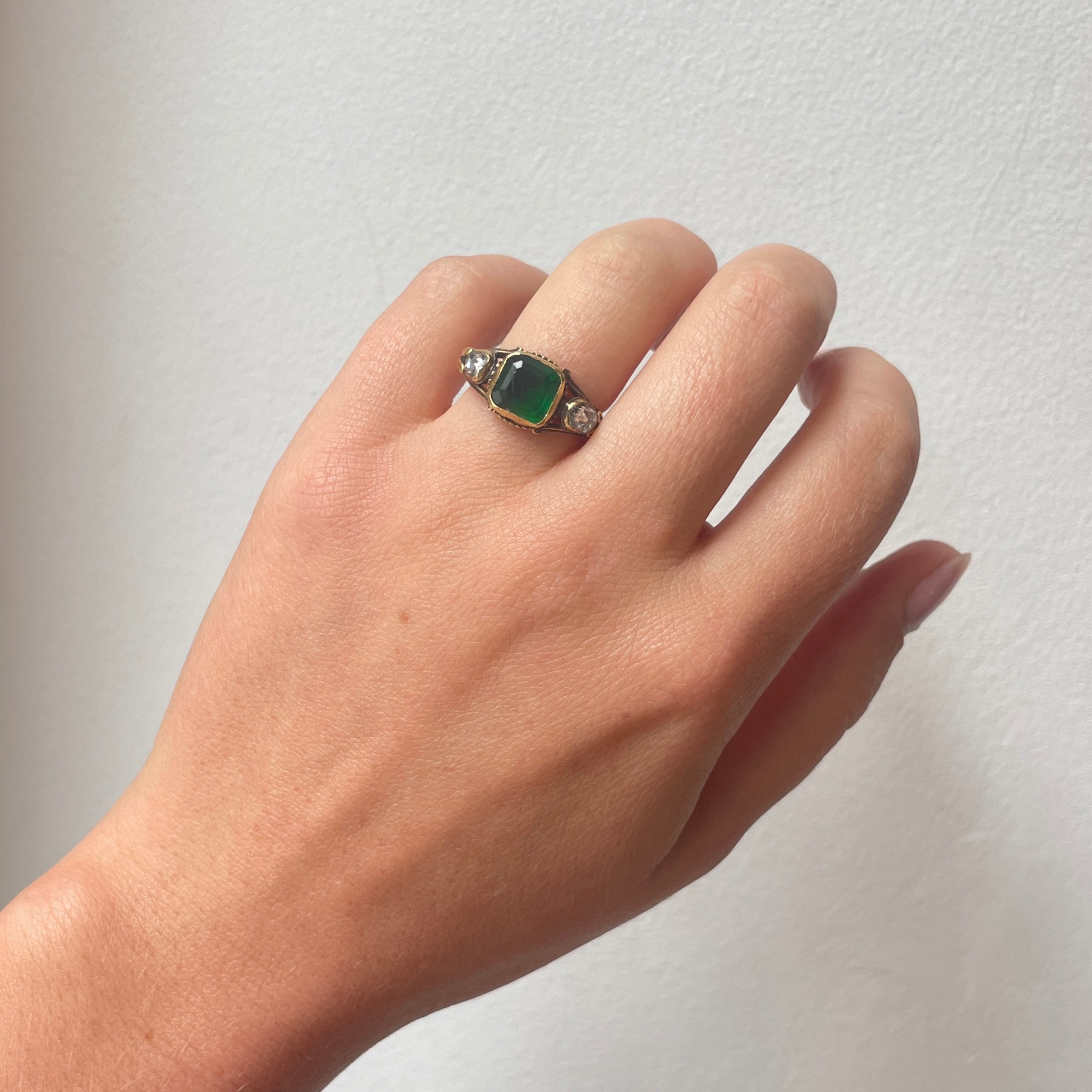 Georgian Green Paste and Diamond Ring-Charlotte Sayers Antique Jewellery