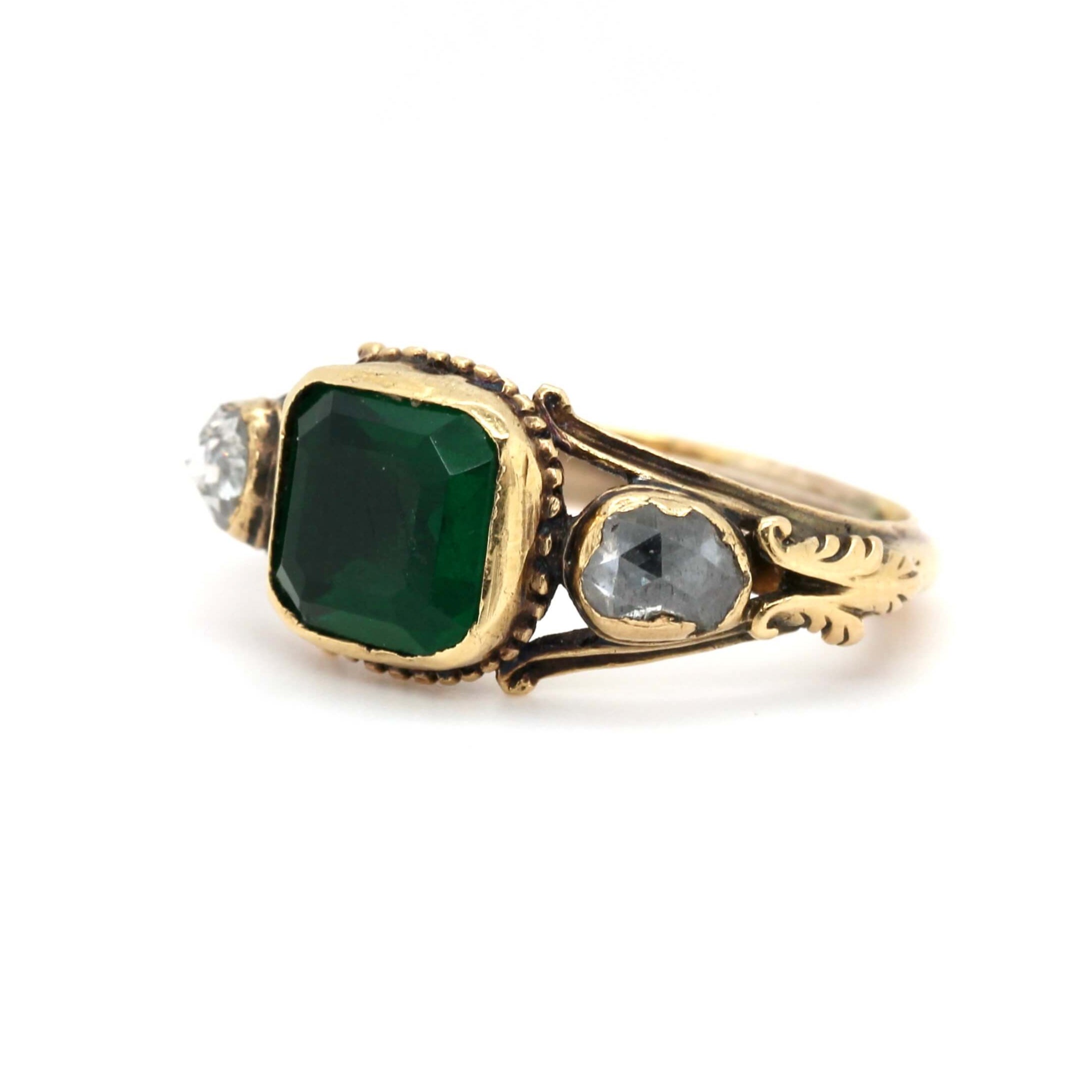 Georgian Green Paste and Diamond Ring-Charlotte Sayers Antique Jewellery