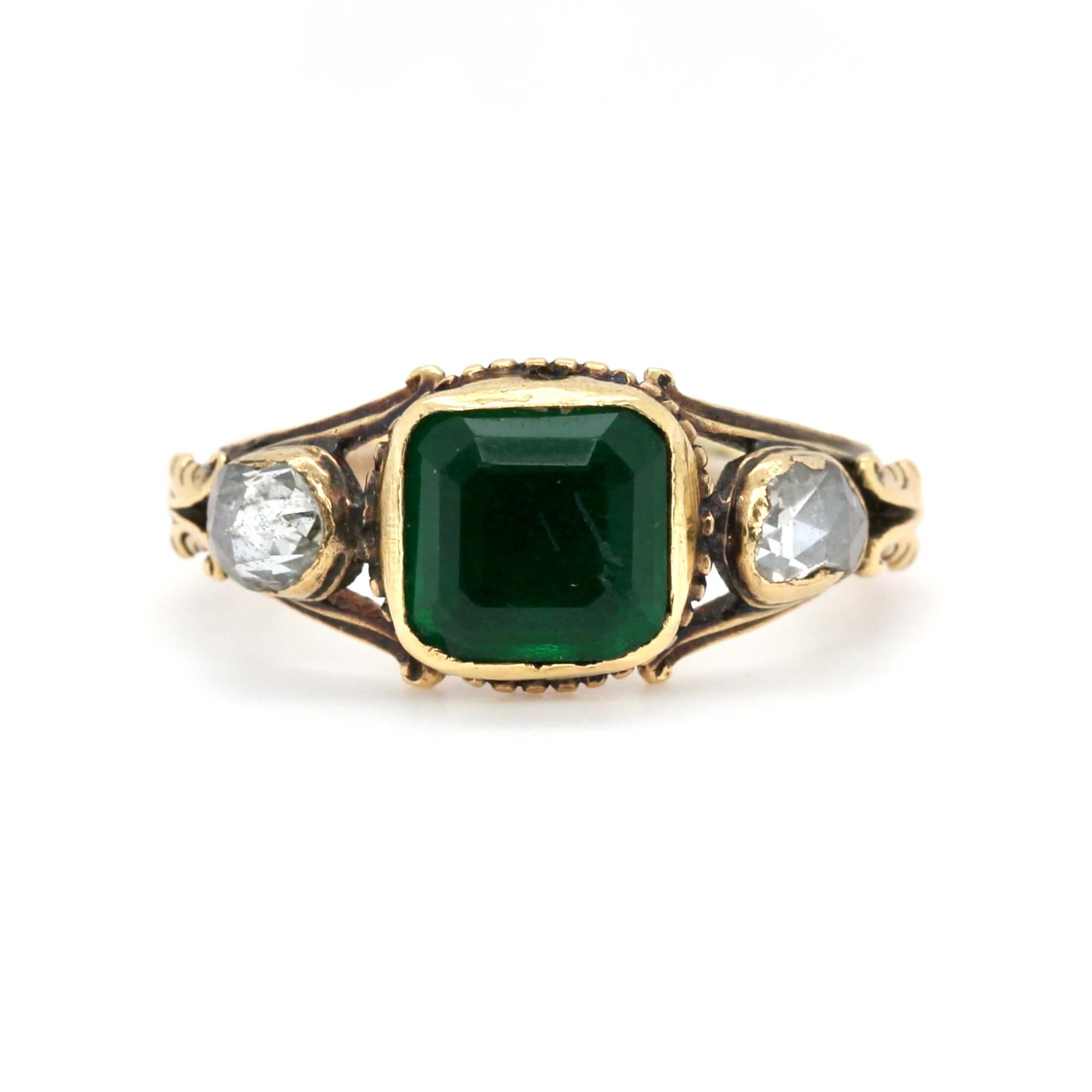 Georgian Green Paste and Diamond Ring-Charlotte Sayers Antique Jewellery