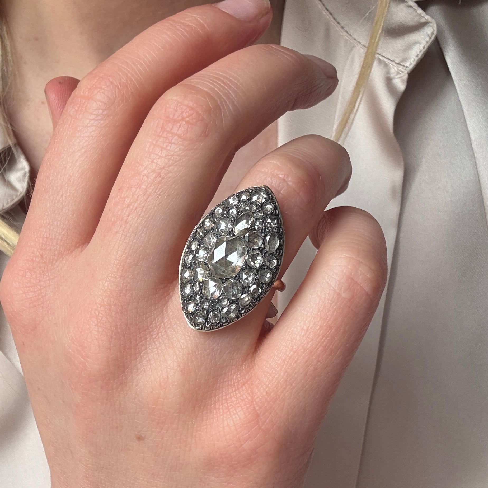 Georgian Marquise Rose Cut Diamond Ring-Charlotte Sayers Antique Jewellery