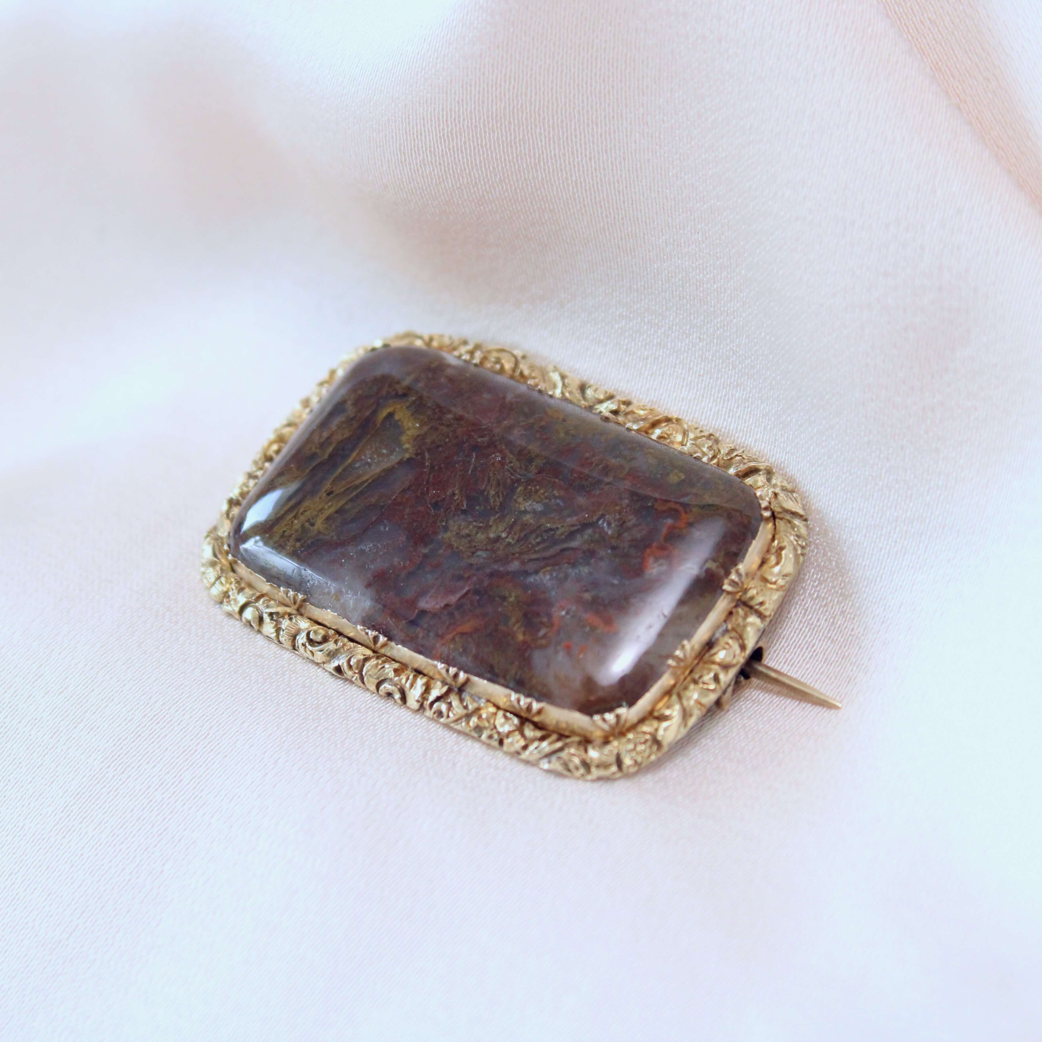 Georgian Moss Agate Brooch-Charlotte Sayers Antique Jewellery