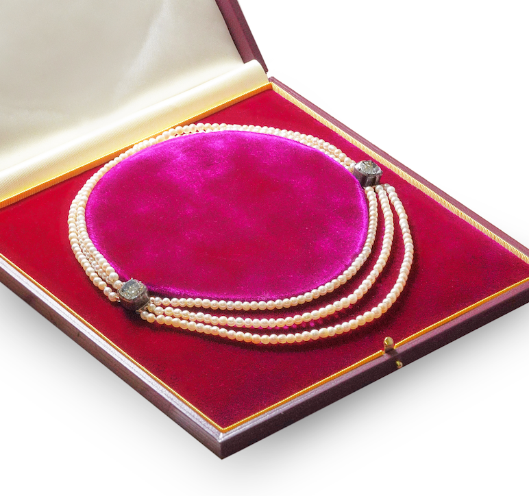 Georgian Natural Pearl Necklace with Sapphire Clasps-Charlotte Sayers Antique Jewellery