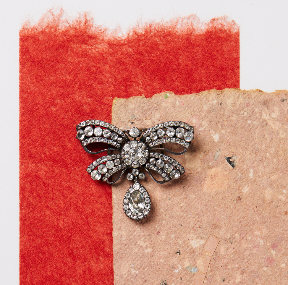 Georgian Paste Bow Brooch-Charlotte Sayers Antique Jewellery